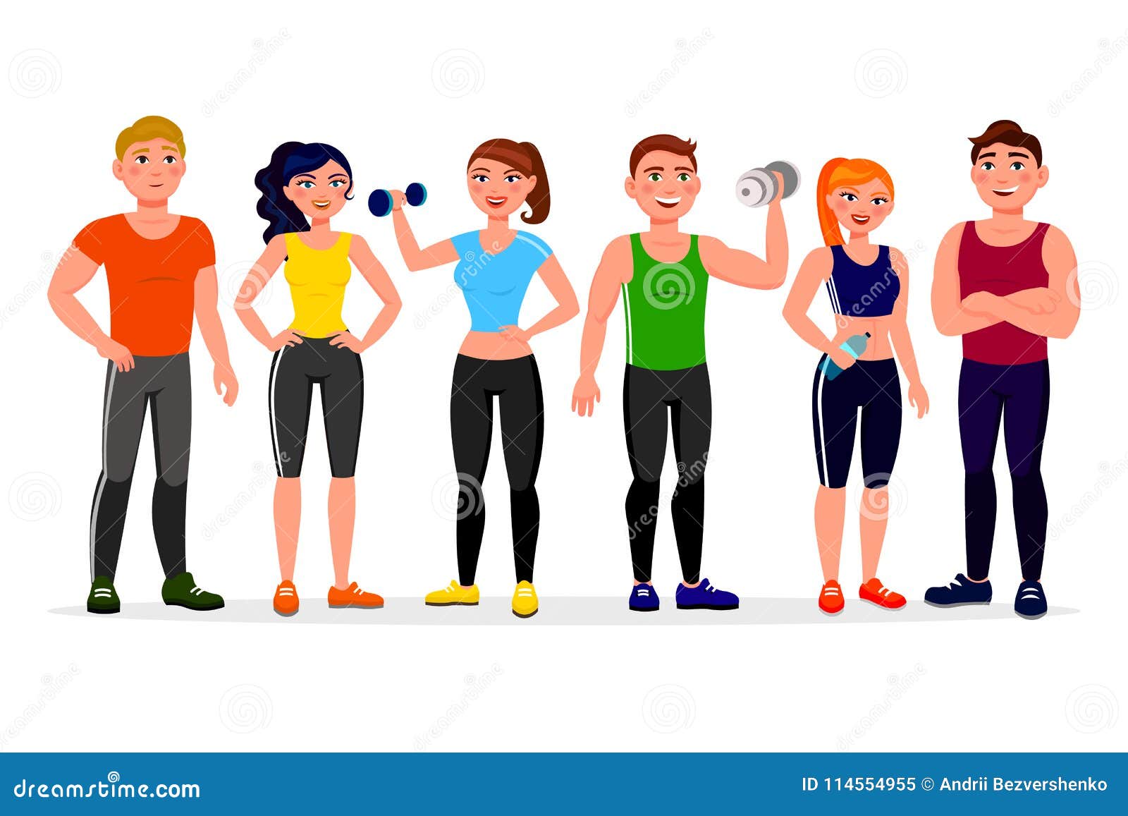 Fitness People Illustration In Flat Design Athletes In Workout Gym