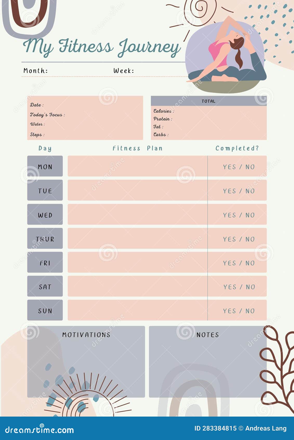 Fitness Planner Digital Planning Insert Sheet Printable Page Template