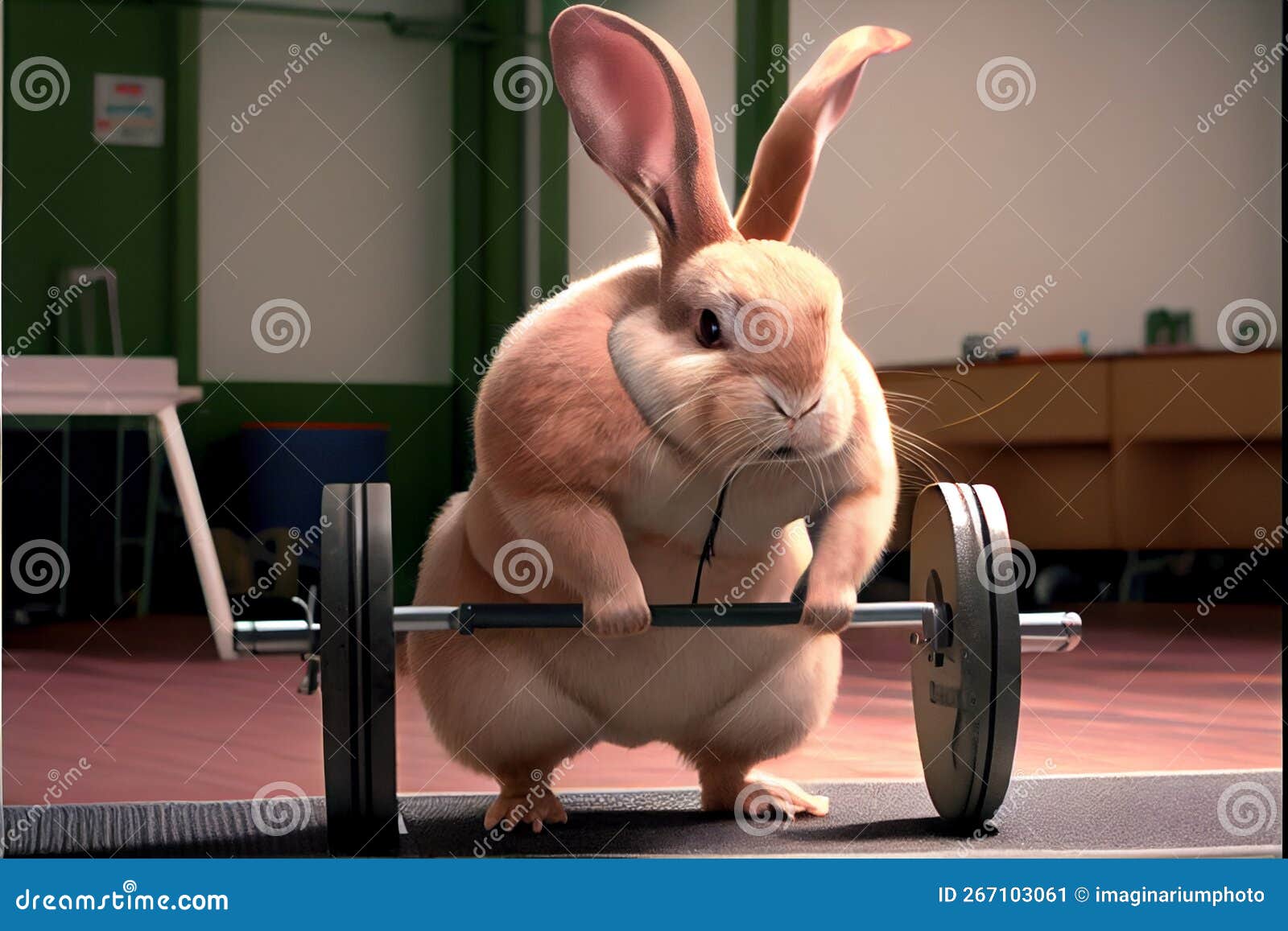 Fitness Rabbit Workout in Gym with Weights Stock Illustration