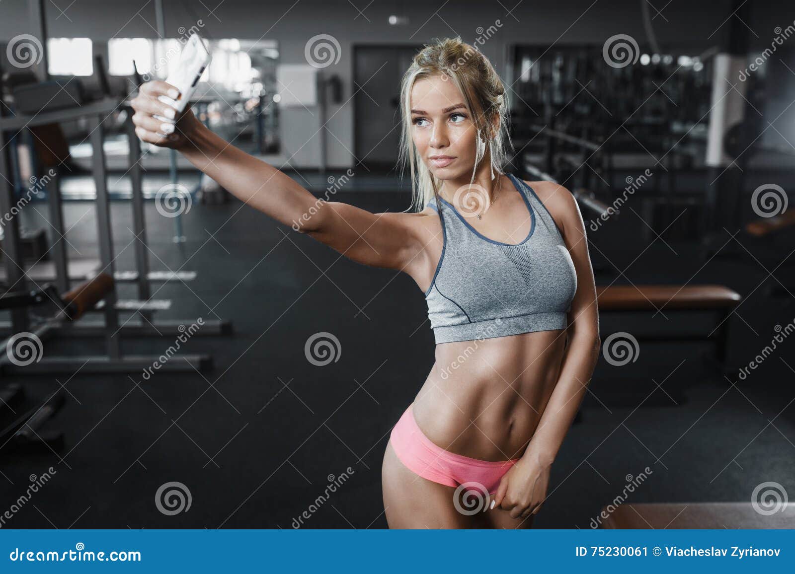 sexy blonde fitness selfie