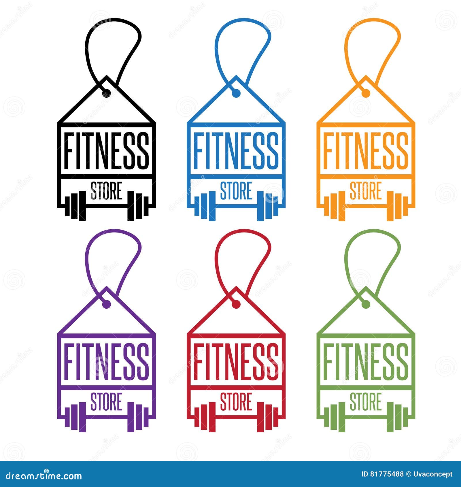 Fitness Store Tags with Barbells Vector Stock Vector Illustration of