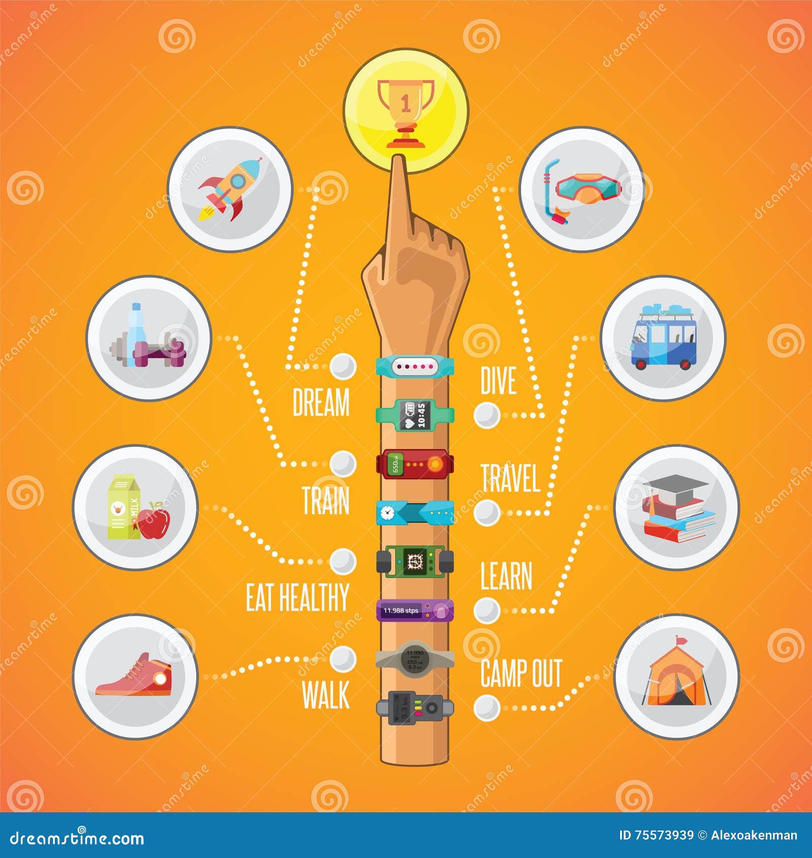 Fitness Tracking Vector Infographics in Flat Style Stock Vector