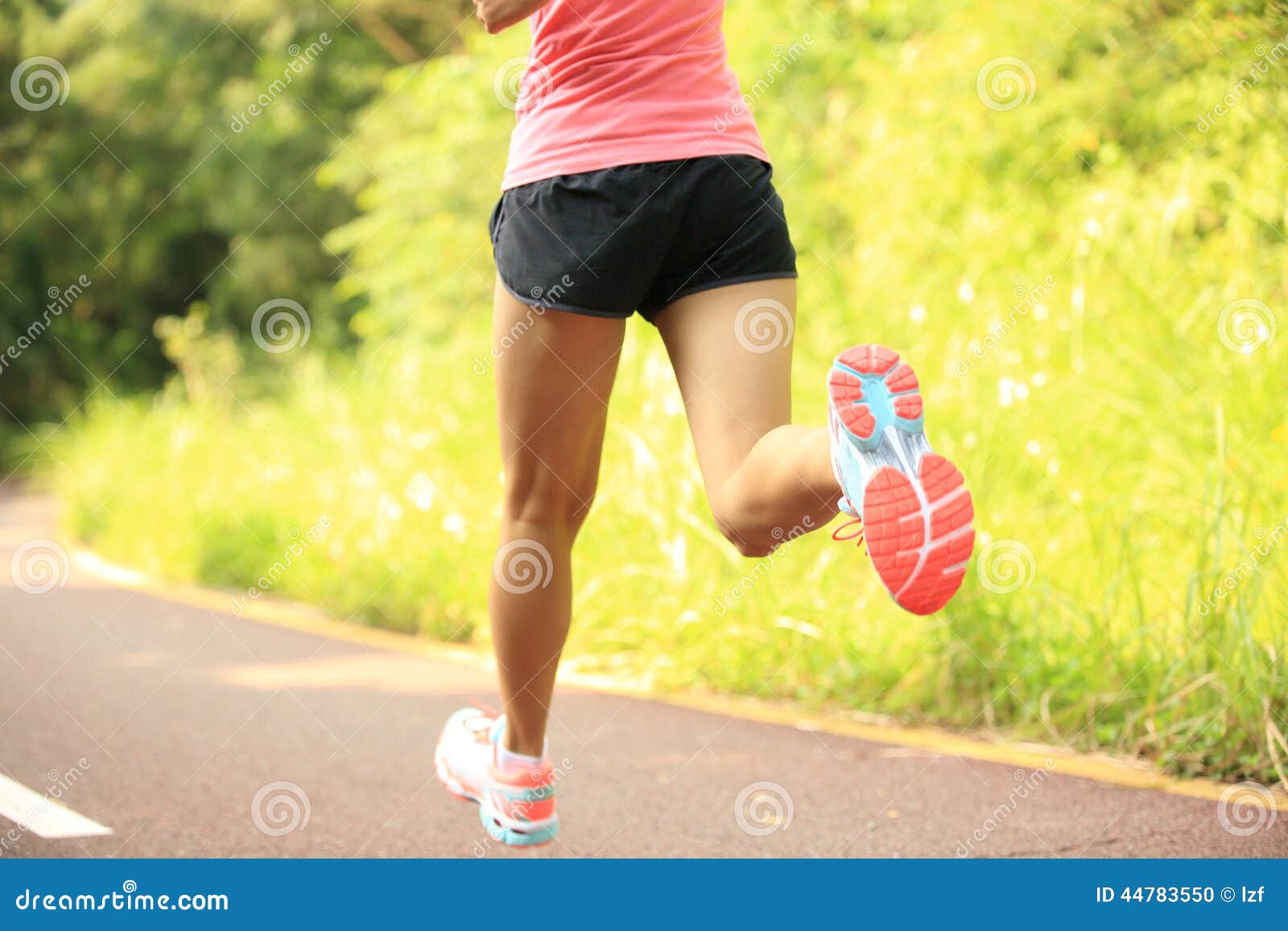 Fitness Woman Legs Running at Forest Trail Stock Photo - Image of ...
