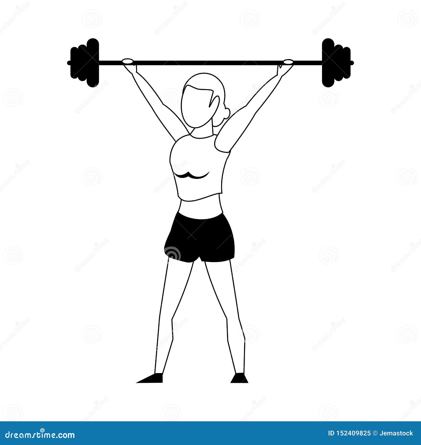 Download Fitness Woman Lifting Weights Isolated Cartoon In Black And White Stock Vector - Illustration of ...
