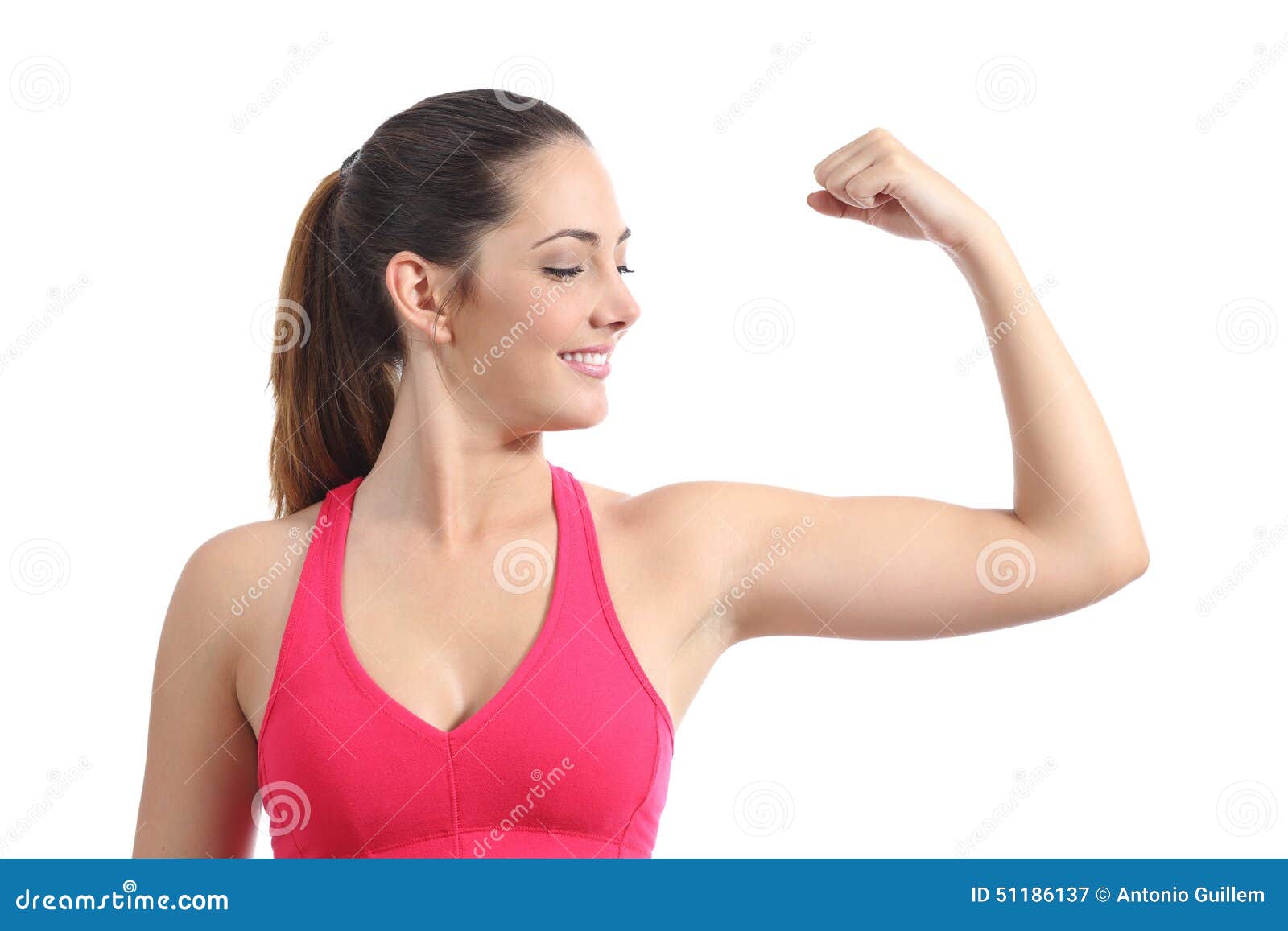 Fitness Woman Looking Her Biceps Muscle Stock Image - Image of attractive,  build: 51186137