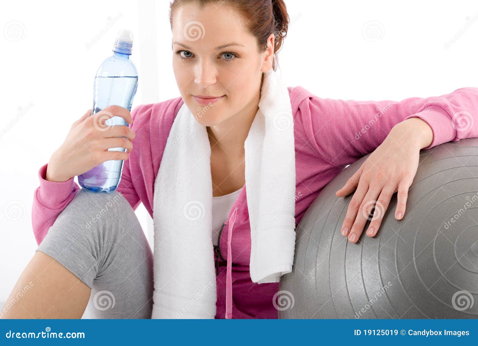 Fitness - Woman Relax Water Bottle Exercise Ball Stock Image - Image of  smiling, training: 19125019