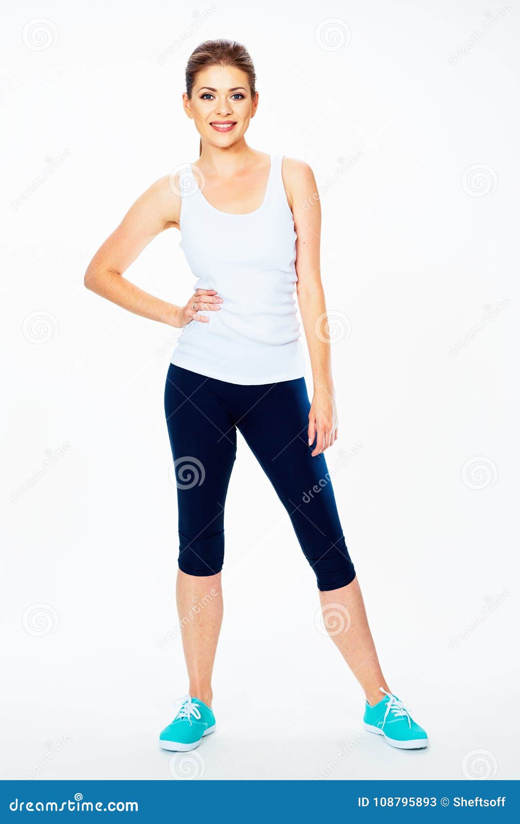 Fitness Woman in Sport Style Standing Against White Background Stock ...