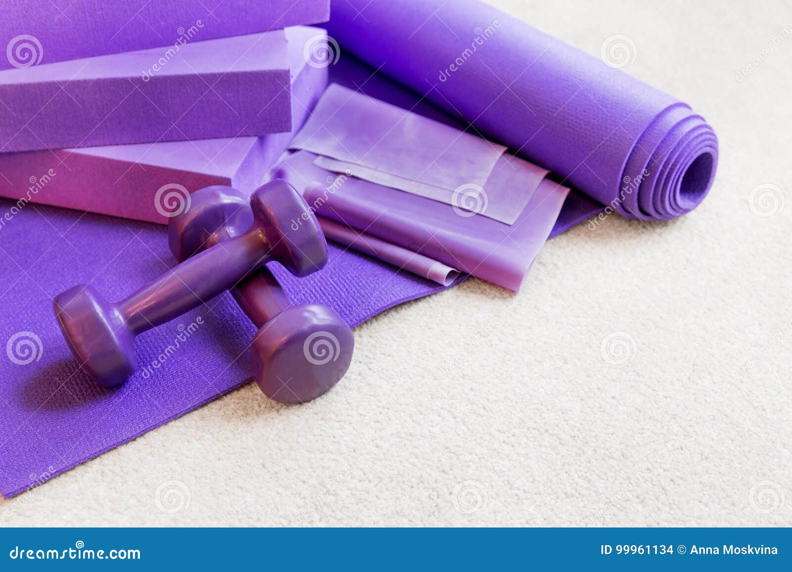 Fitness Yoga Pilates Equipment Props on Carpet Stock Photo - Image of ...
