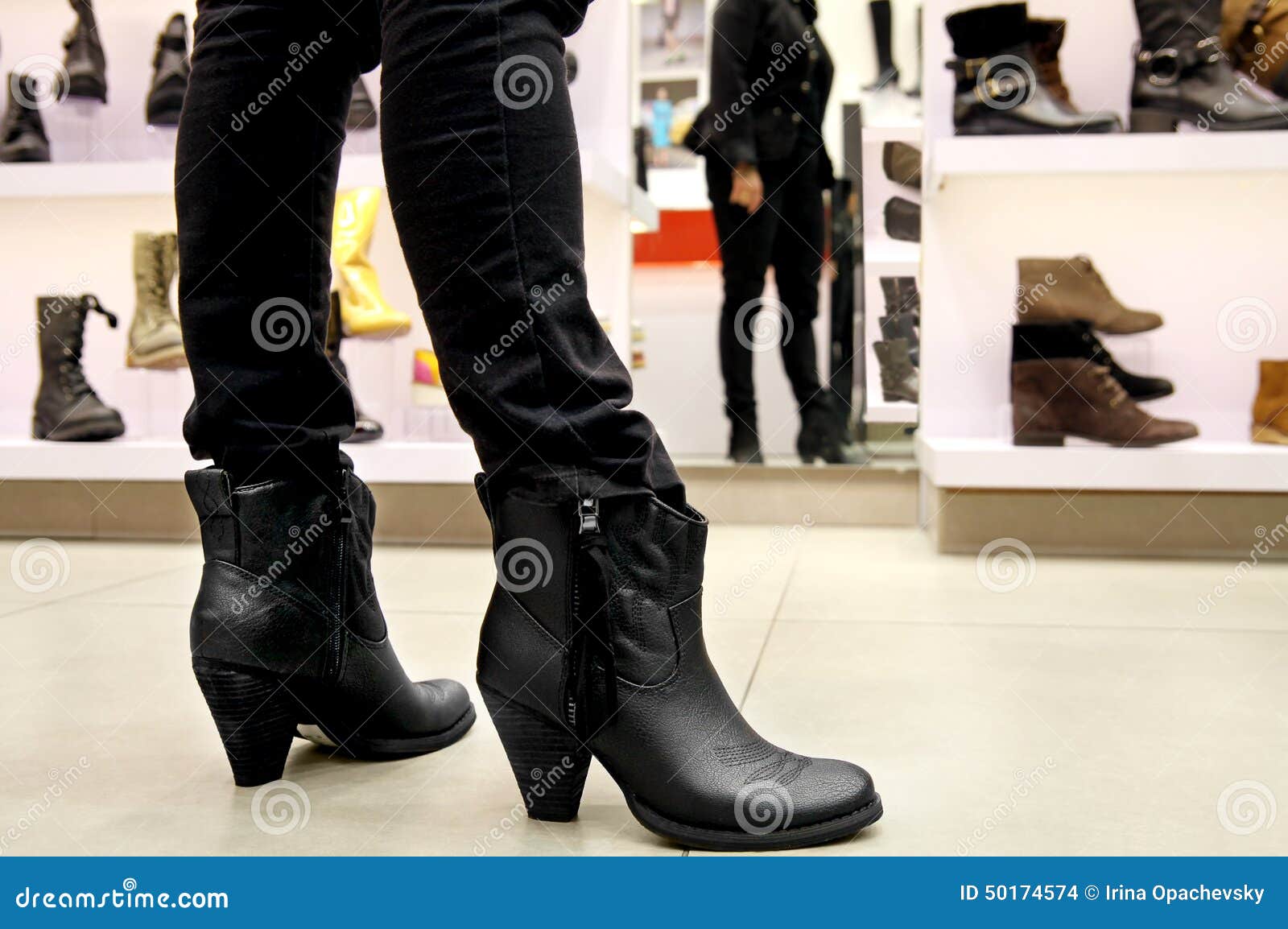 Fitting boots stock photo. Image of black, fitting, shop - 50174574