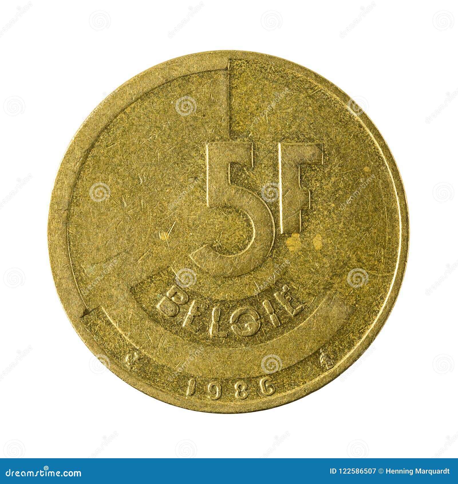 Five Belgian Franc Coin 1986 Isolated Stock Image - Image of business ...
