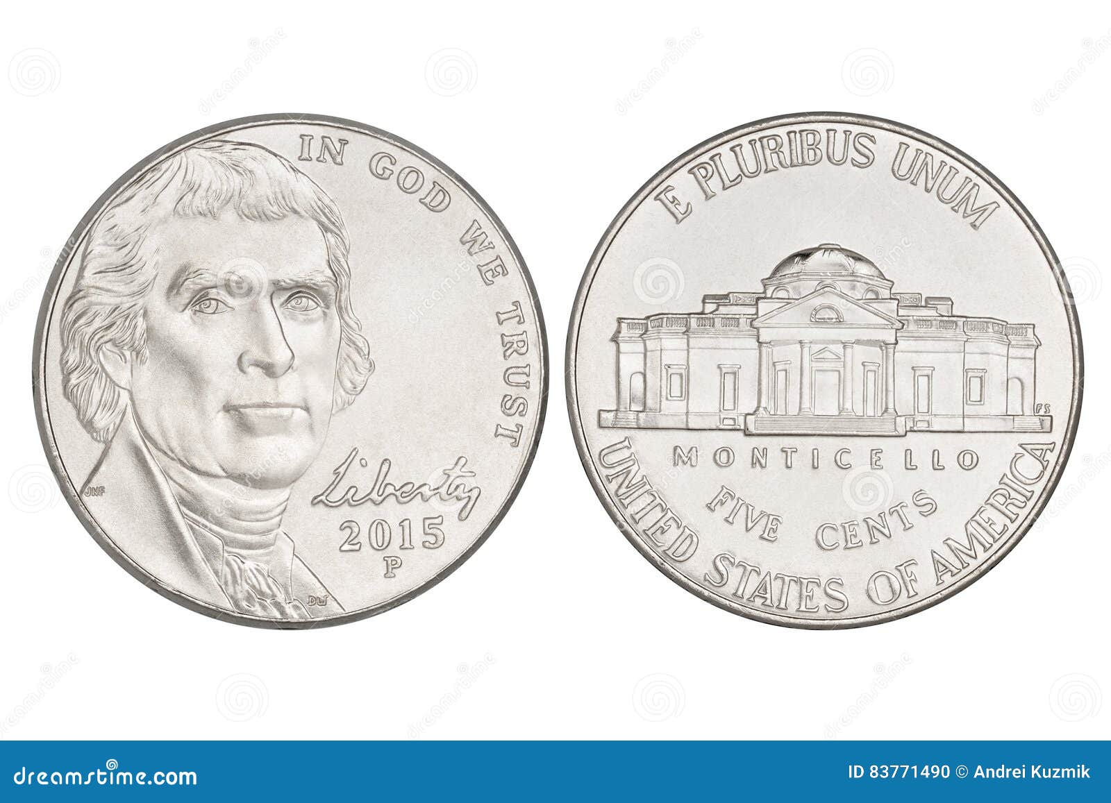 Five cents nickel coin stock photo. Image of front, monticello - 83771490