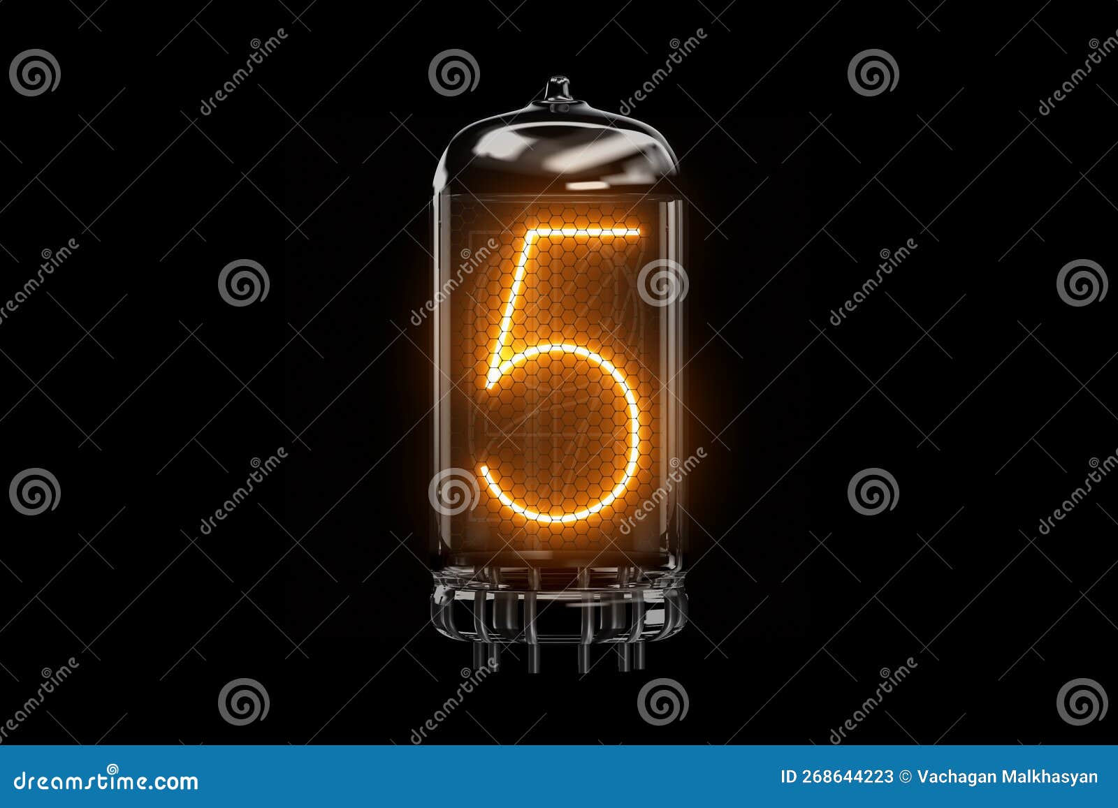 Five. Digit 5 Nixie Tube Indicator Digit. Gas Discharge Indicators and