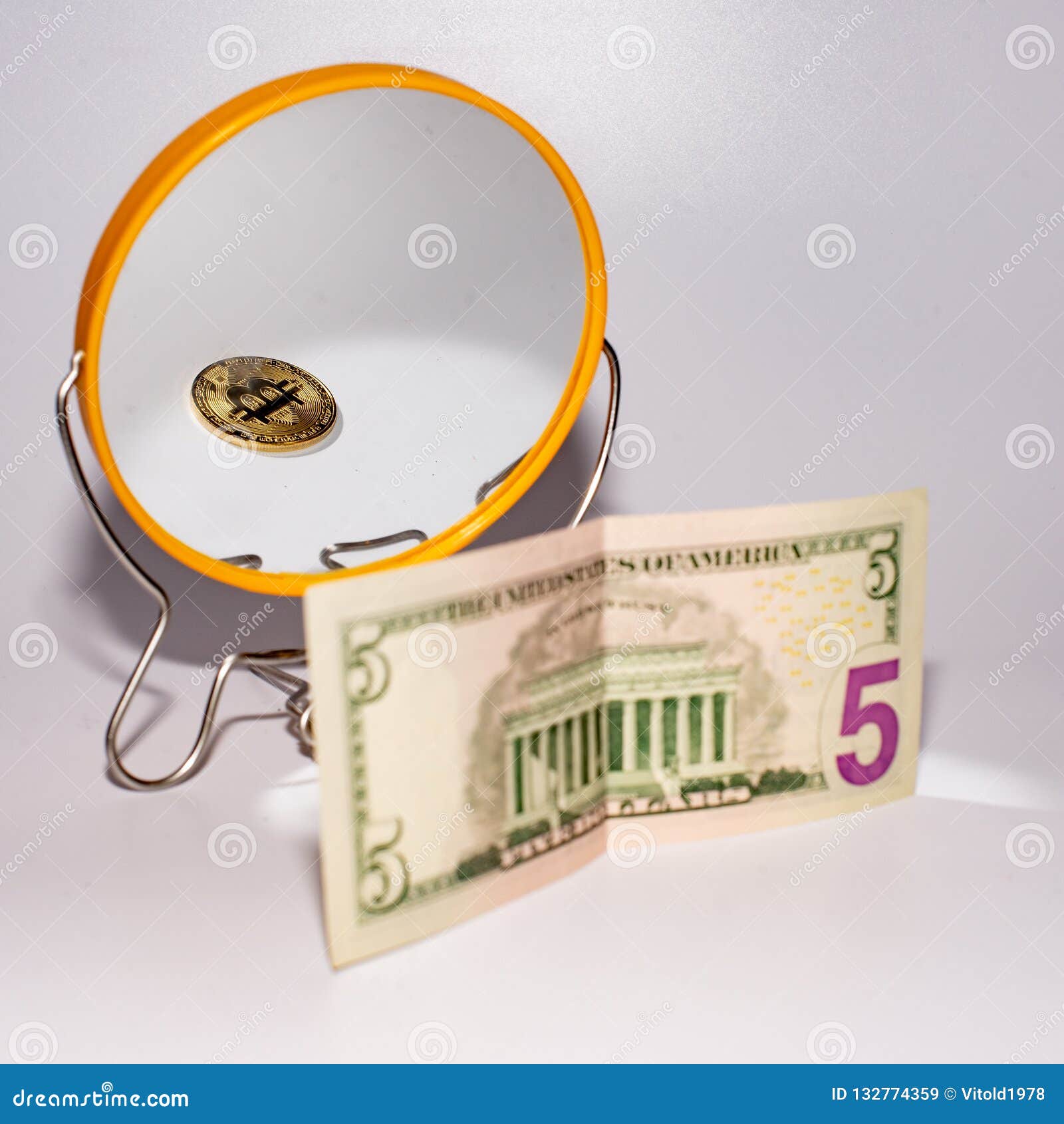 Five Dollar Bill is Reflected in the Mirror. Stock Image - Image of piracy,  five: 132774359