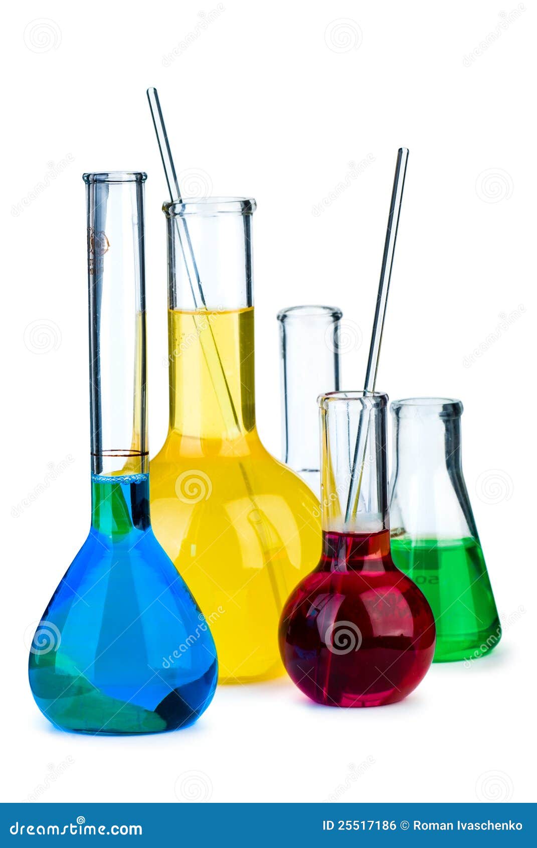 Five Flasks With Different Chemical Agents Stock Photo Image of