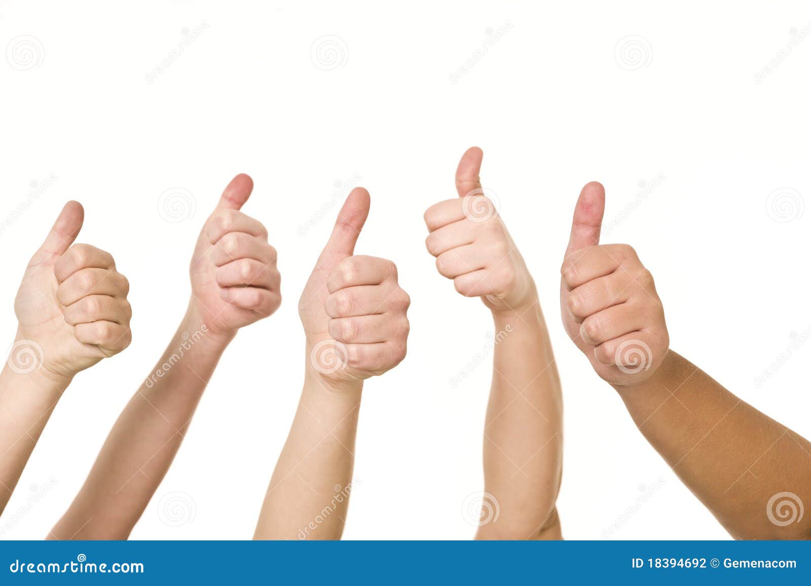 five hands doing thumbs up