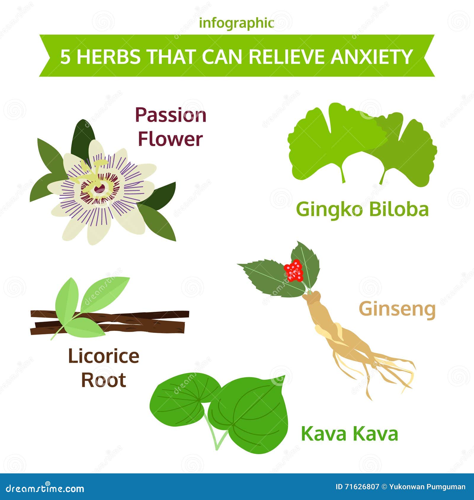 five herbs that can relieve anxiety, herb icon,  food 