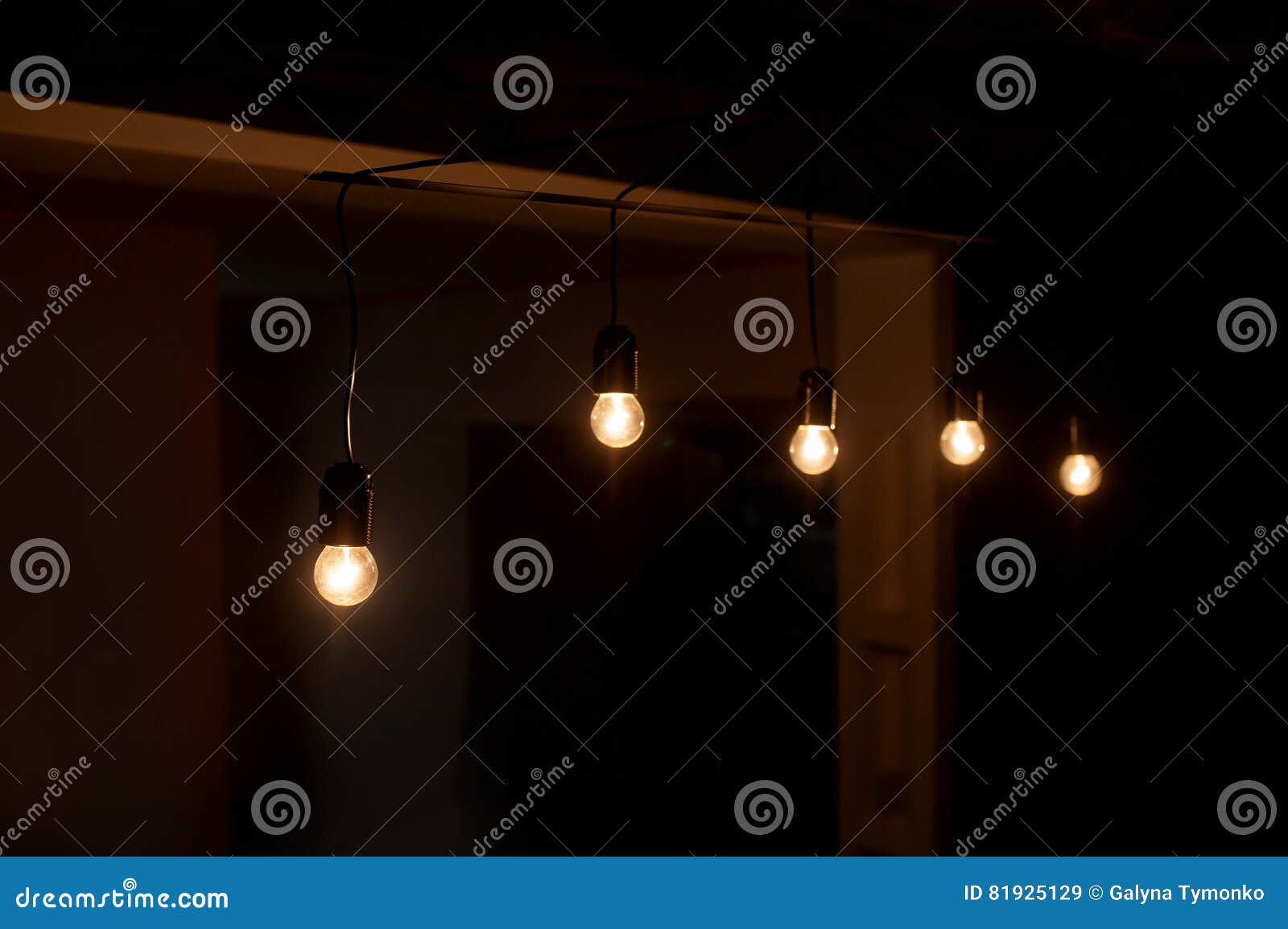 Five Included Light Bulbs in a Dark Room Stock Image Image of bulb
