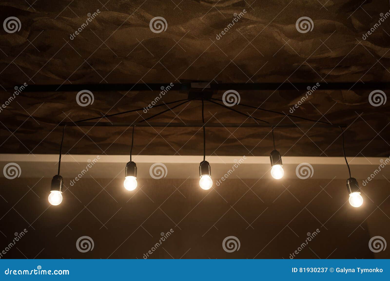Five Included Light Bulbs in a Dark Room Stock Image Image of design