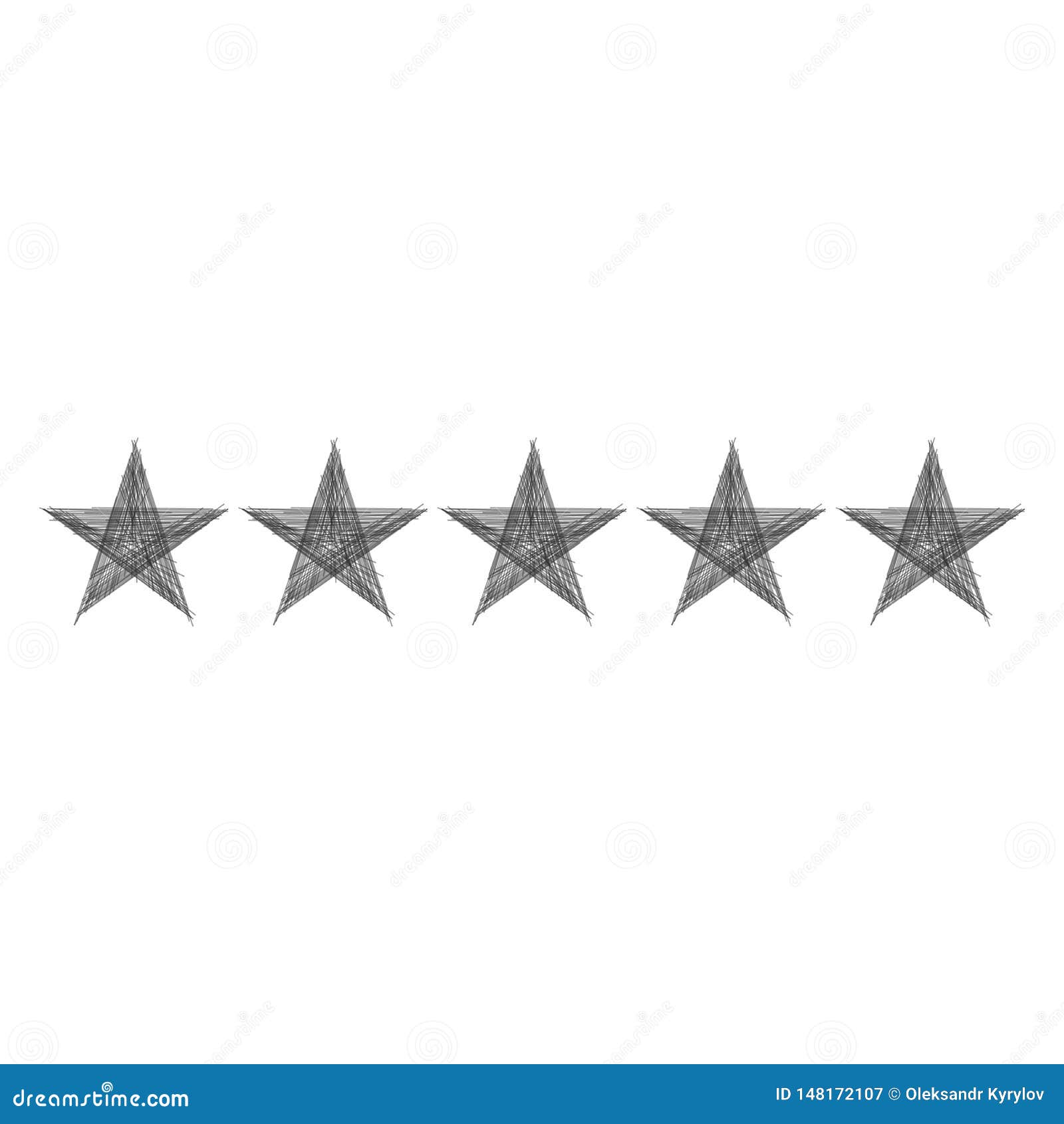 five line stars raiting icon or logo in hand drawn line style. high quality sign and  on a white background. 