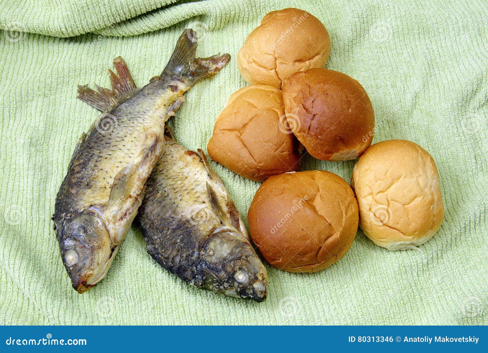 Five Loaves, and the Two Fishes. Stock Photo Image of five, matthew