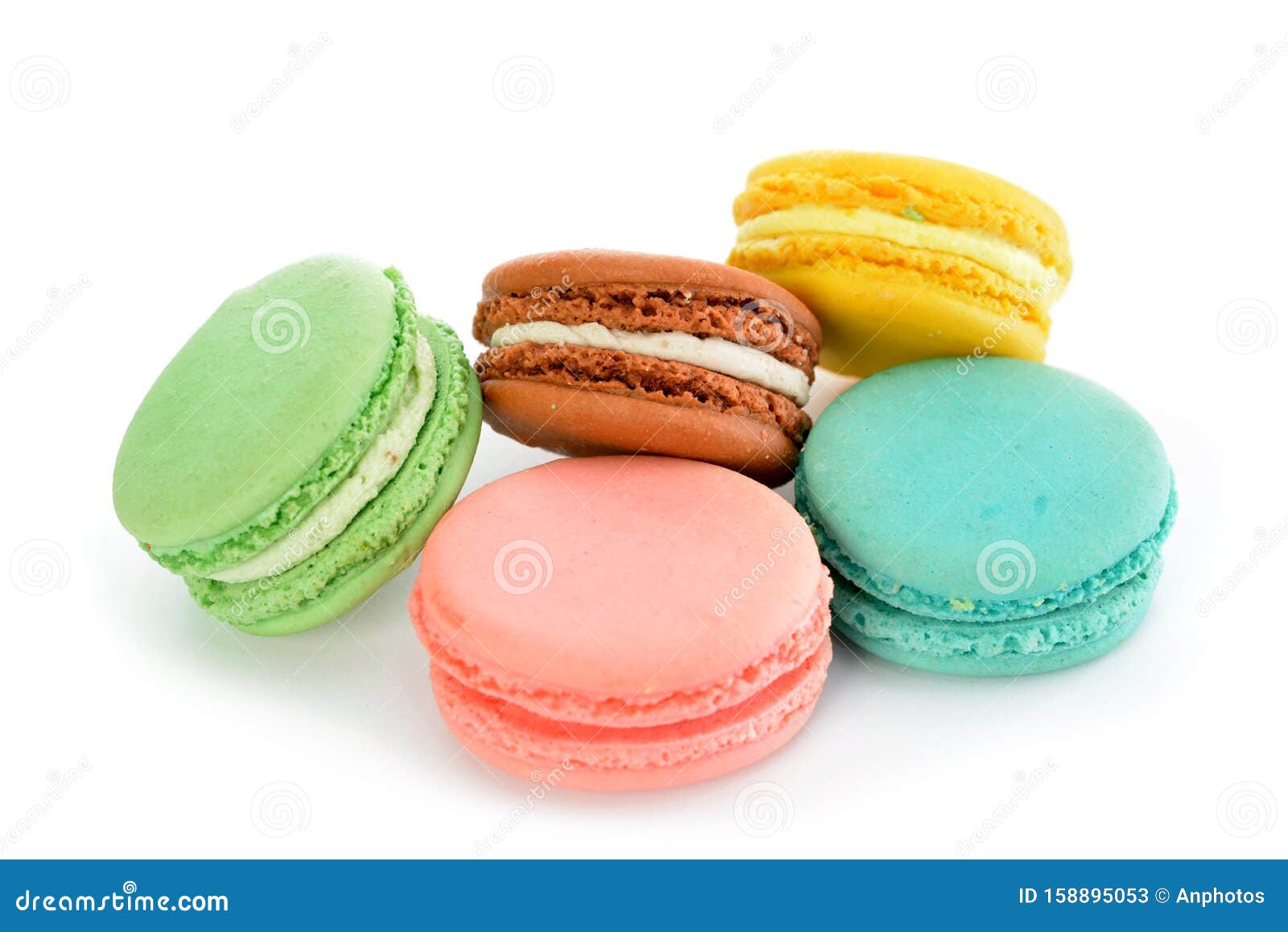 Five macaroon cakes stock image. Image of pink, cakes - 158895053