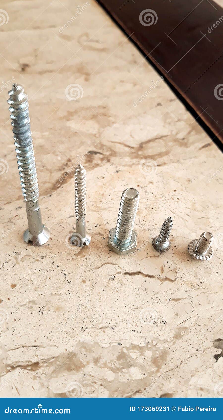 Five metallic screws stock image. Image of tools, marble 173069231