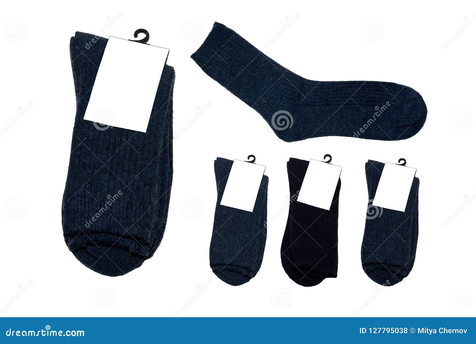 Five Pairs of Socks with Label on White Background. Stock Photo - Image ...