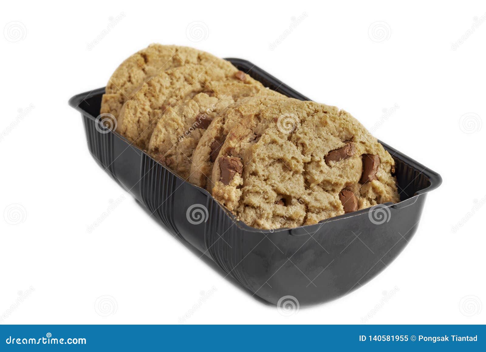 Five Pieces of Chocolate Chip Cookies in the Plastic Package Container