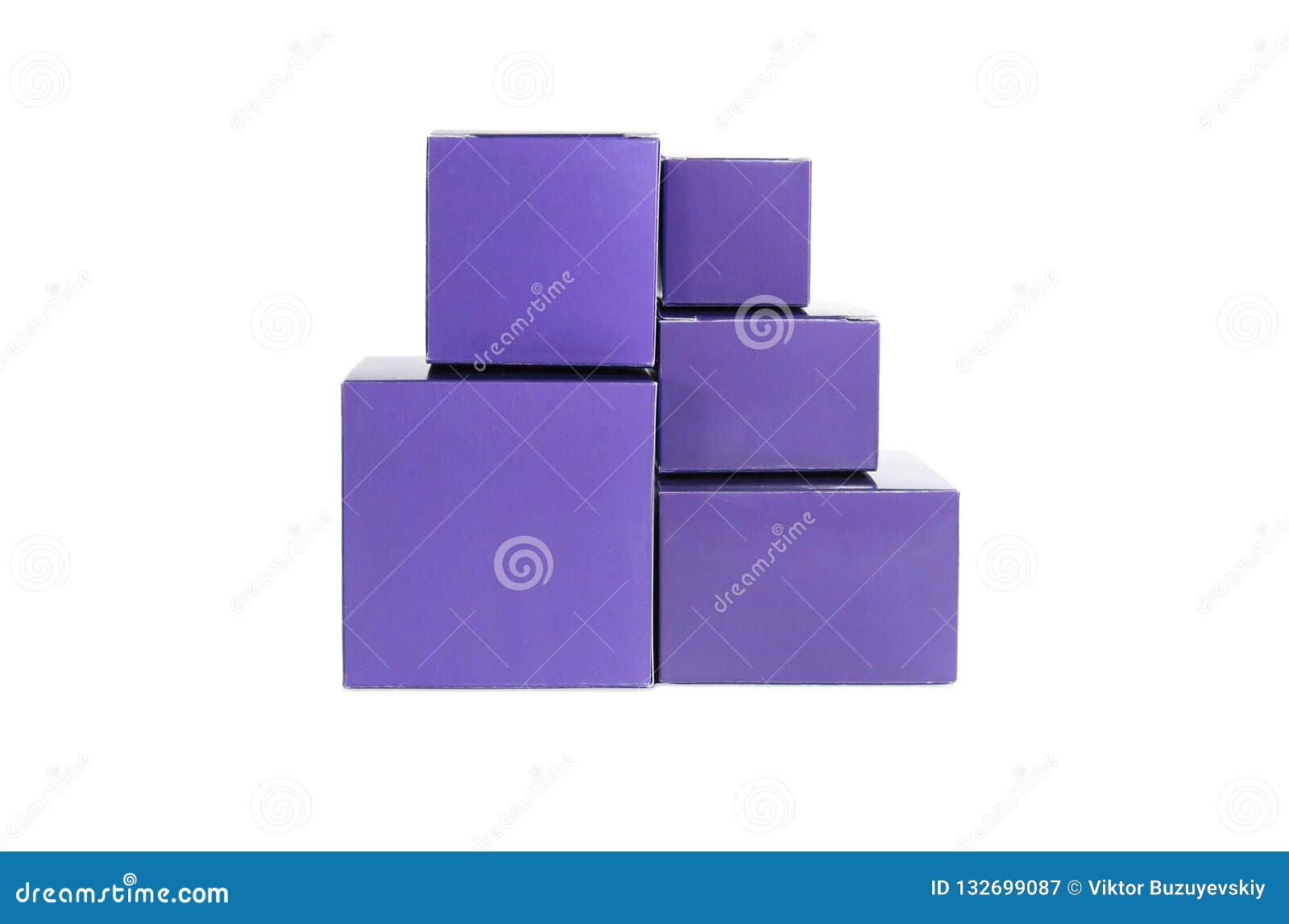 Five purple boxes stock image. Image of gift, blank 132699087