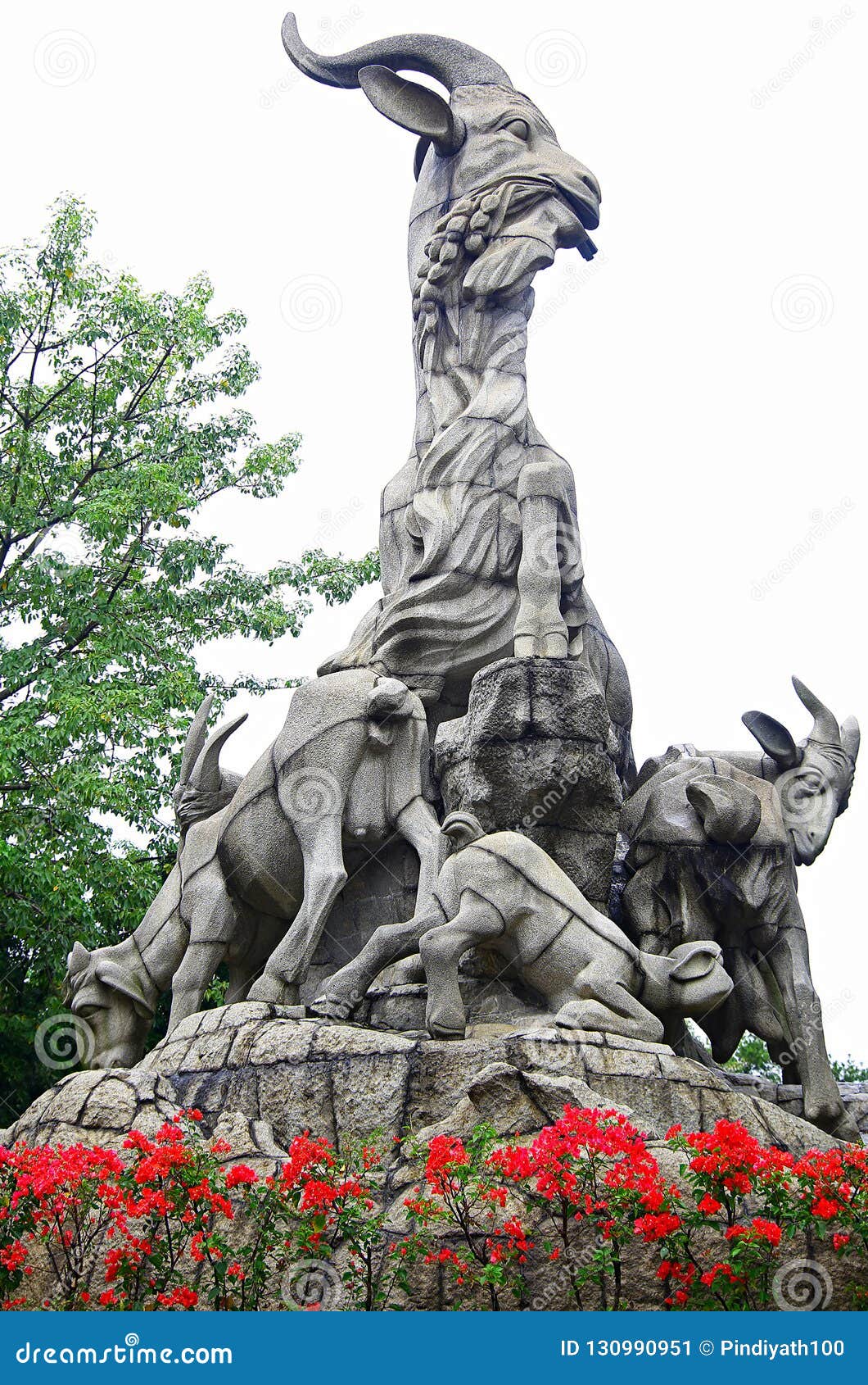 Five rams statue, yuexiu park, guangzhou, china. Five rams statue erected in 1959 in socialist realism style, this huge statue in yuexiu park is a famous symbol of guangzhou. five mythical rams who bore five immortals, guangzhou cityâ€™s founders, about 2000 years ago.