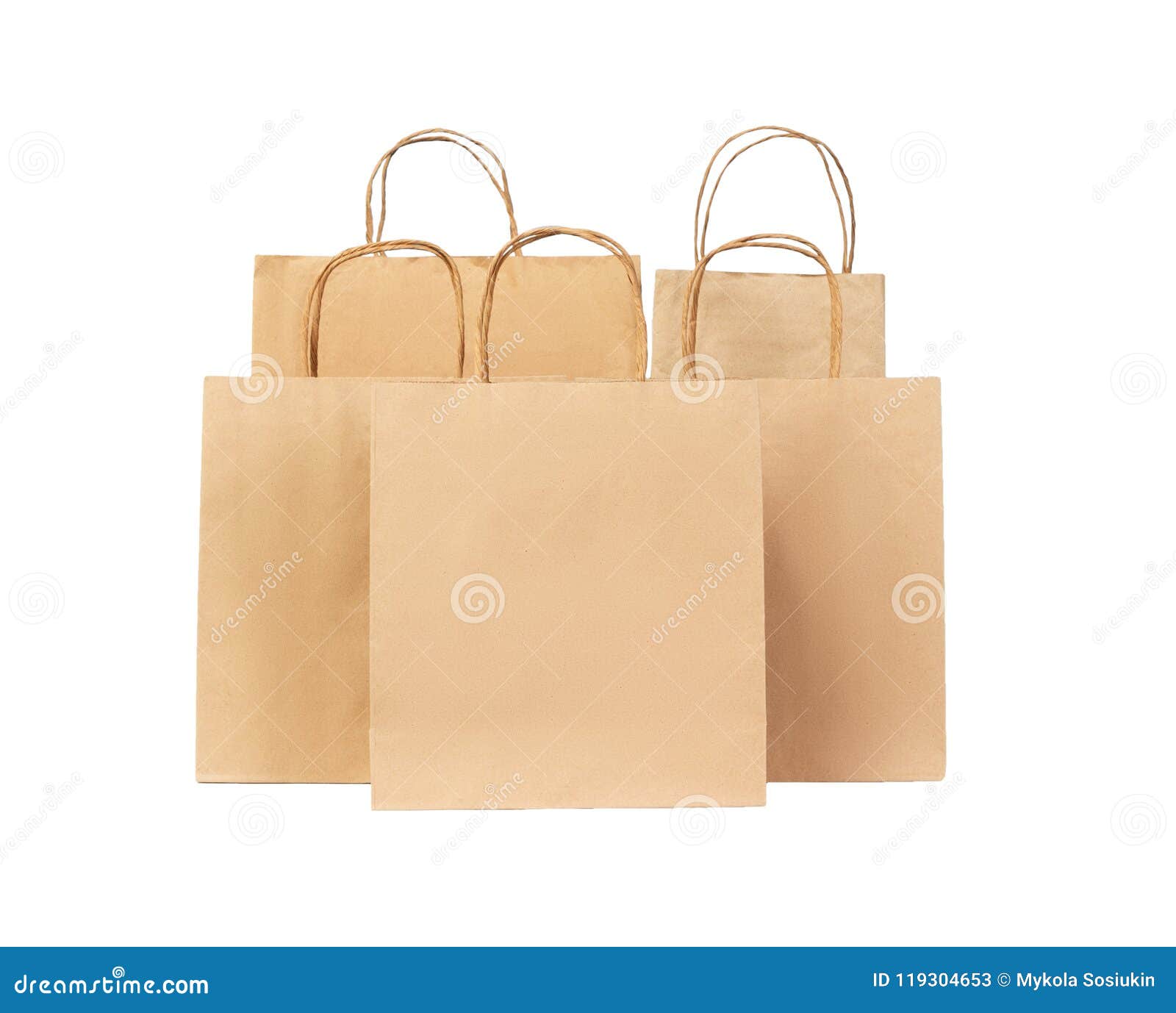 Download Five Recycled Paper Shopping Bags Isolated On White ...