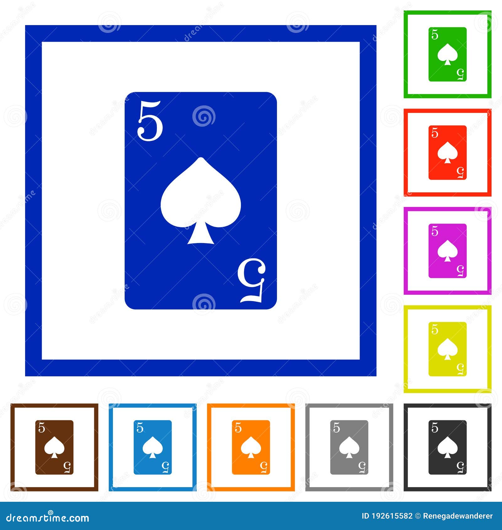 Five of Spades Card Flat Framed Icons Stock Vector - Illustration of