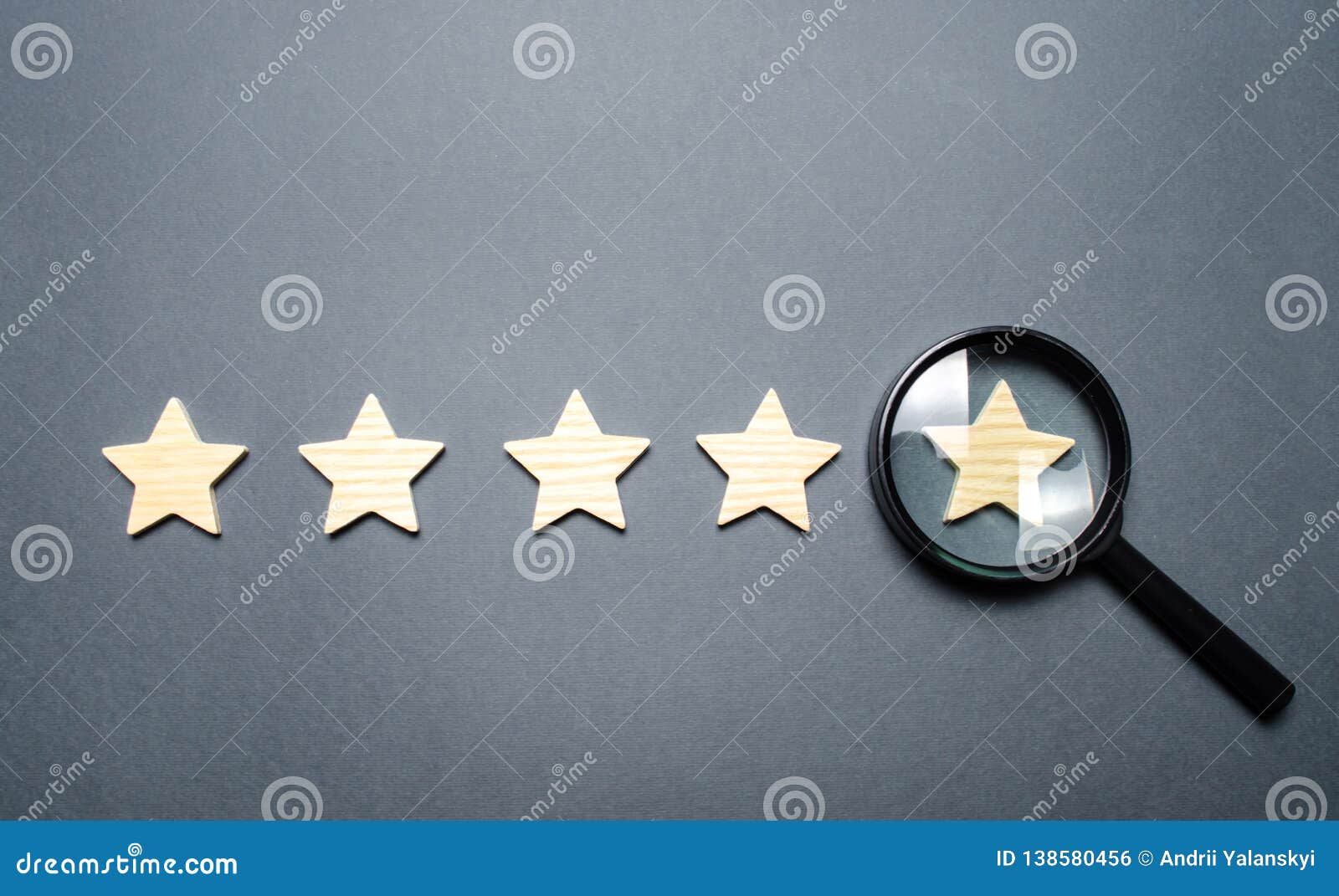 five stars and a magnifying glass on the last star. check the credibility of the rating or status of the institution, hotel