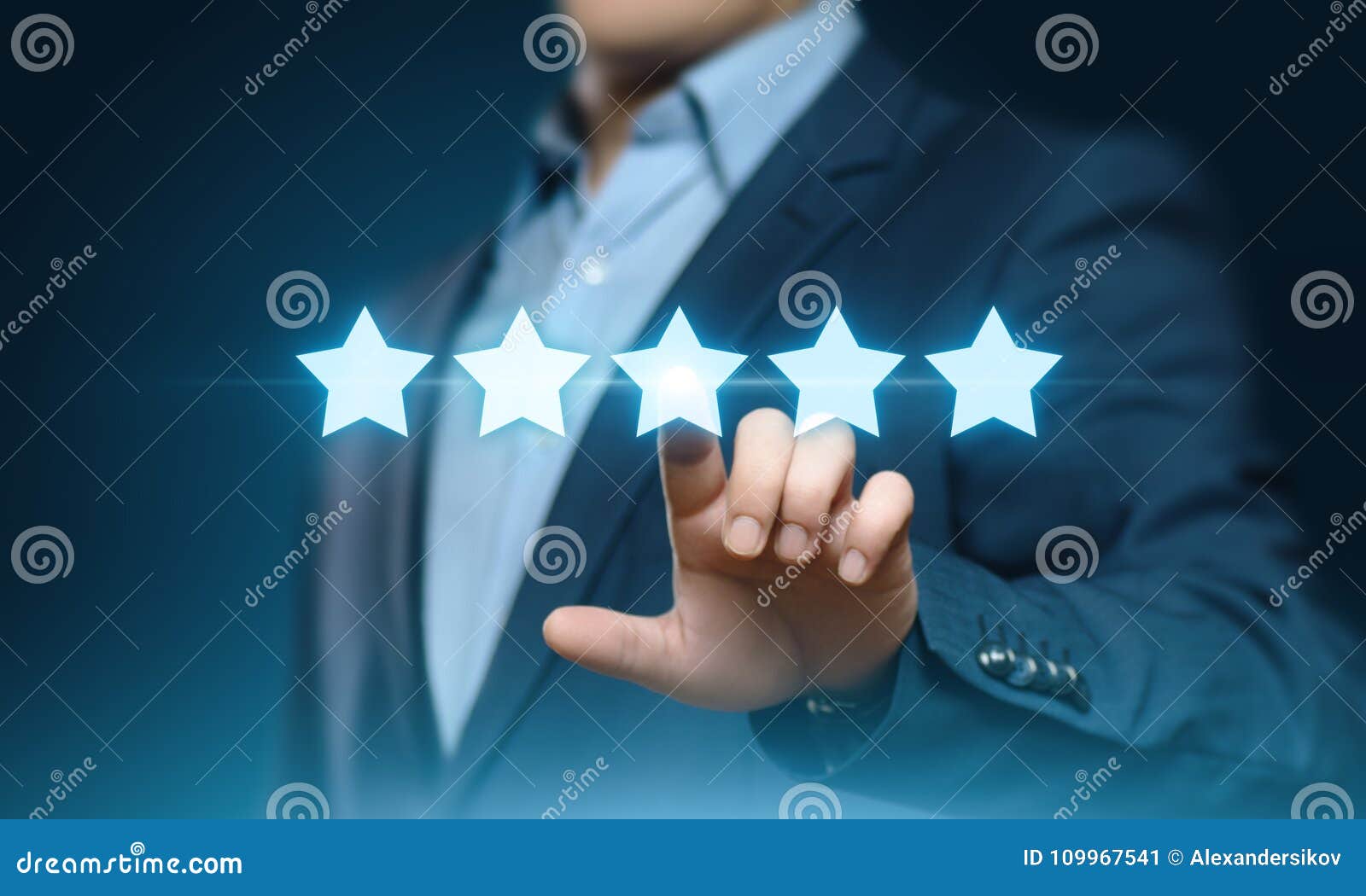 Five Star Rating Or Ranking, Benchmarking Concept. Man Assesses Service ...