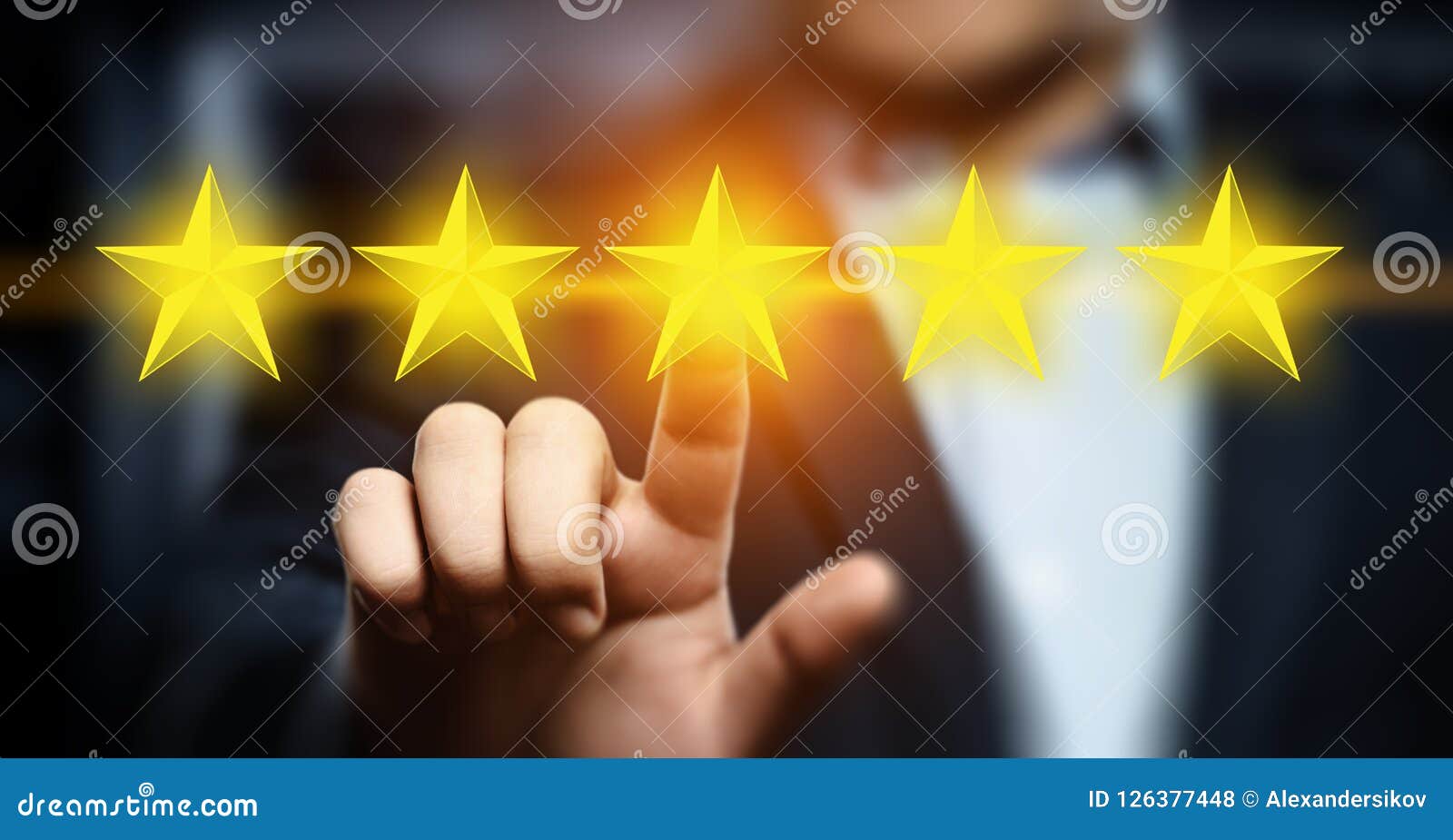 5 five stars rating quality review best service business internet marketing concept