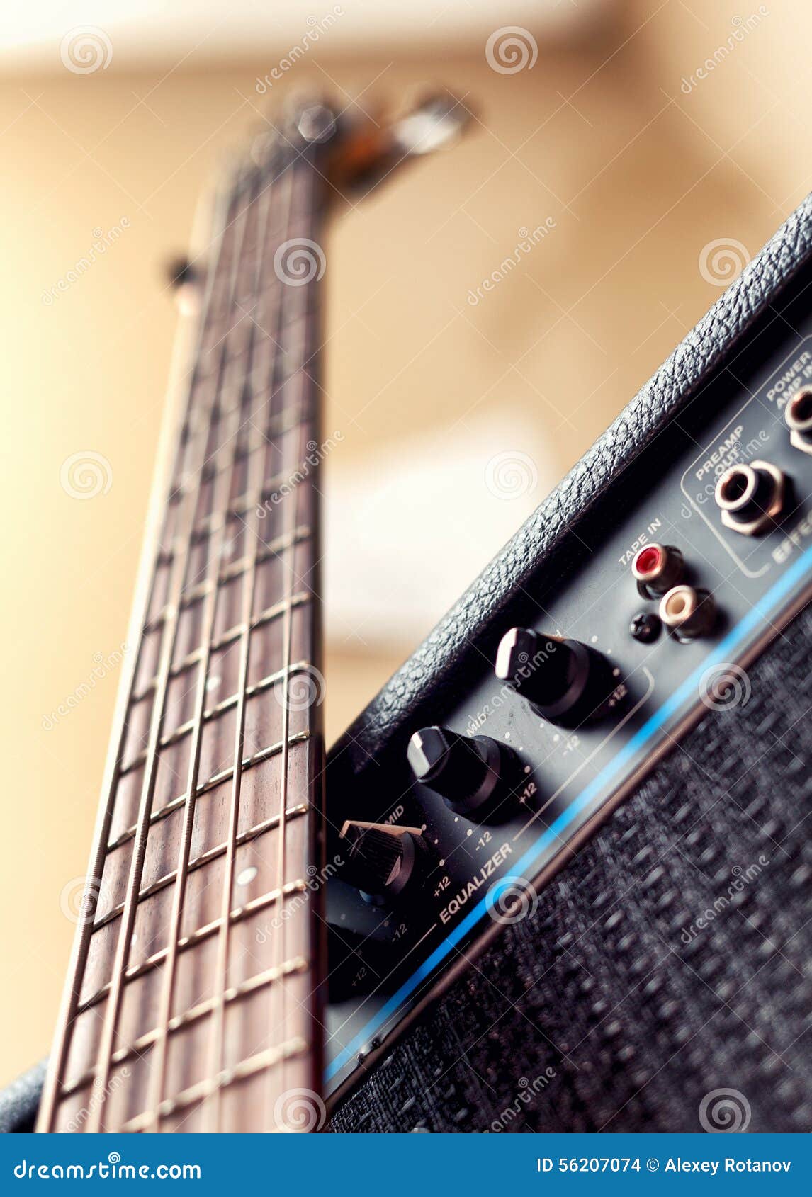 Five String Bass Guitar and Amplifier Stock Photo Image of fretboard
