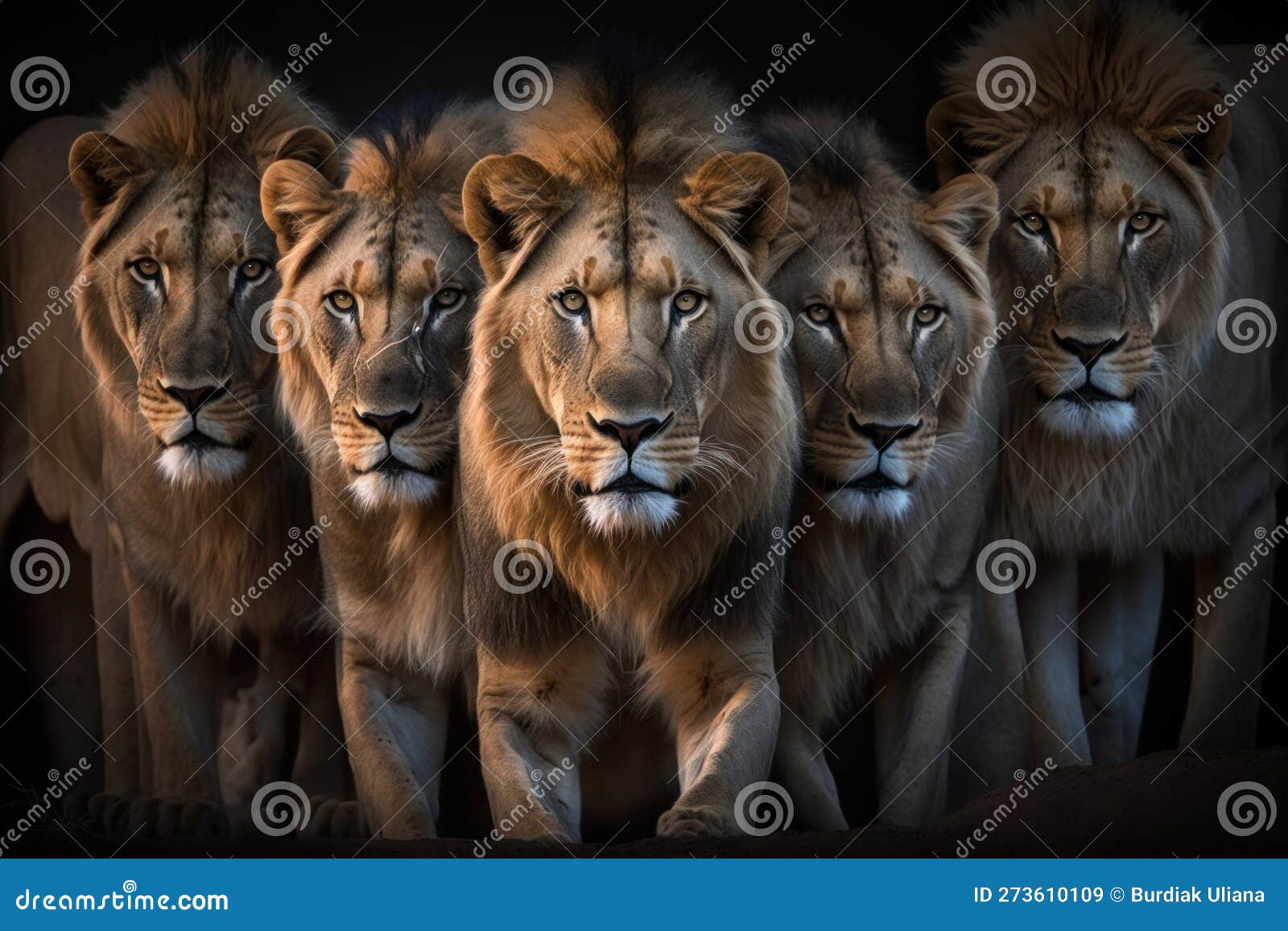 Five Tigers Portrait on Nature Background. AI Generative Stock