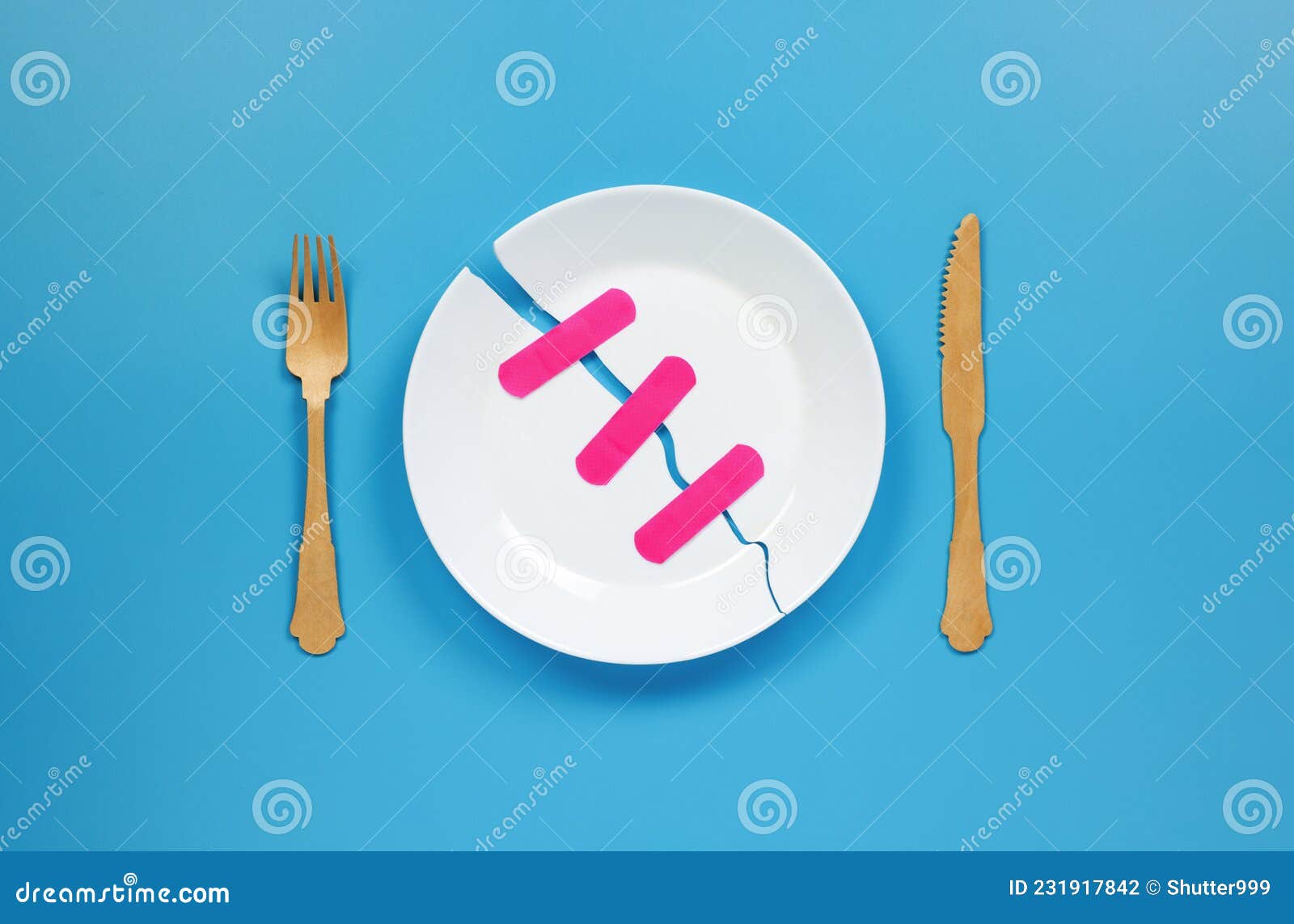 Fix the Broken Ceramic Dish with Adhesive Bandage Stock Photo Image