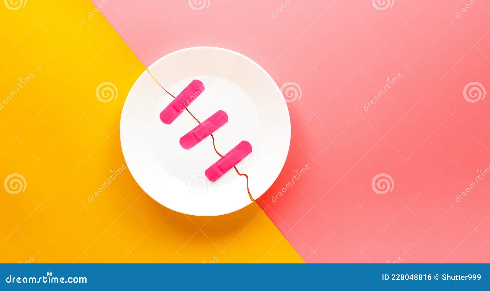 Fix the Broken Ceramic Dish with Adhesive Bandage Stock Photo Image