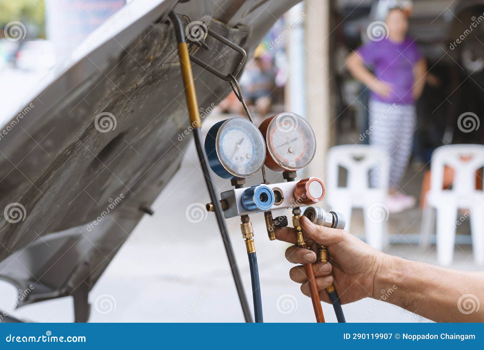 Fix Car Air Conditioner with Engineering, Car AC Systems Stock Image