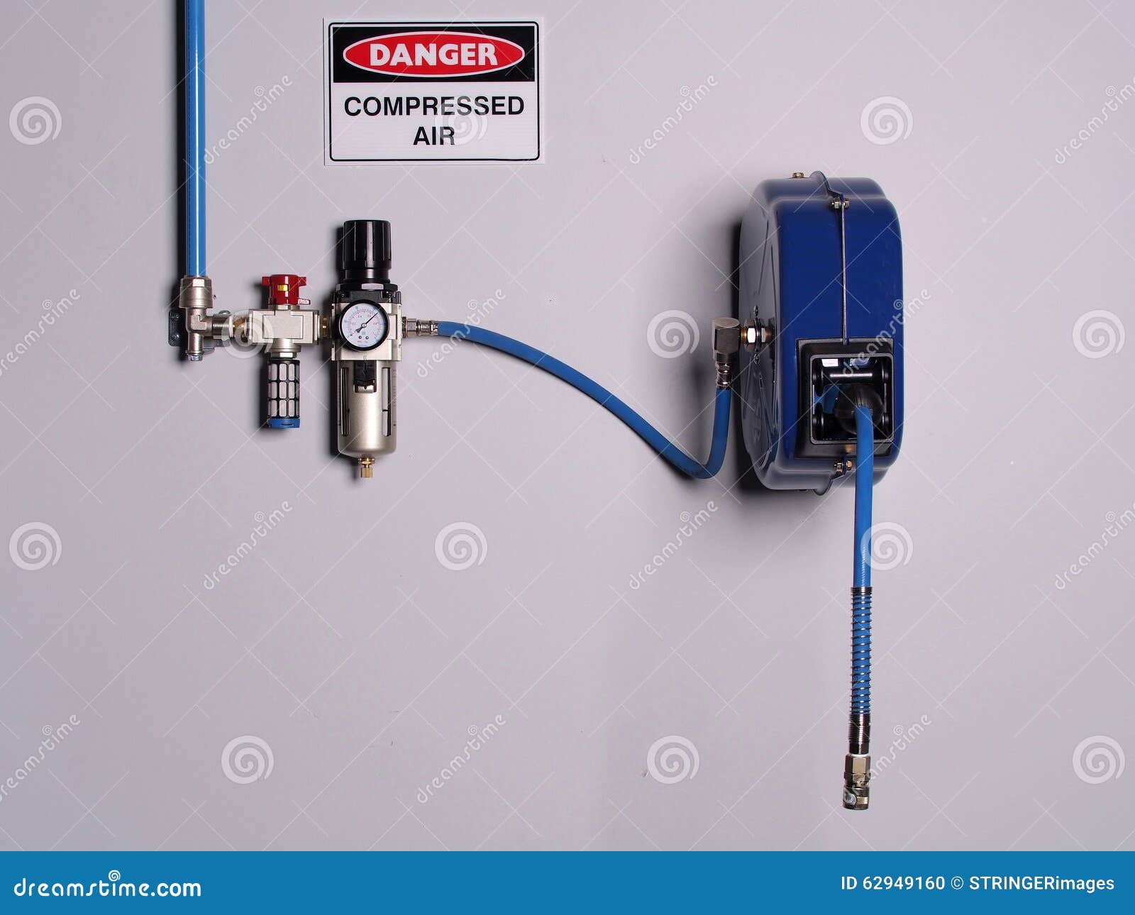 Fixed Color Coded Compressed Air Line with Pressure Regulator and Flexibly Hose  Reel Stock Photo - Image of pipe, connection: 62949160