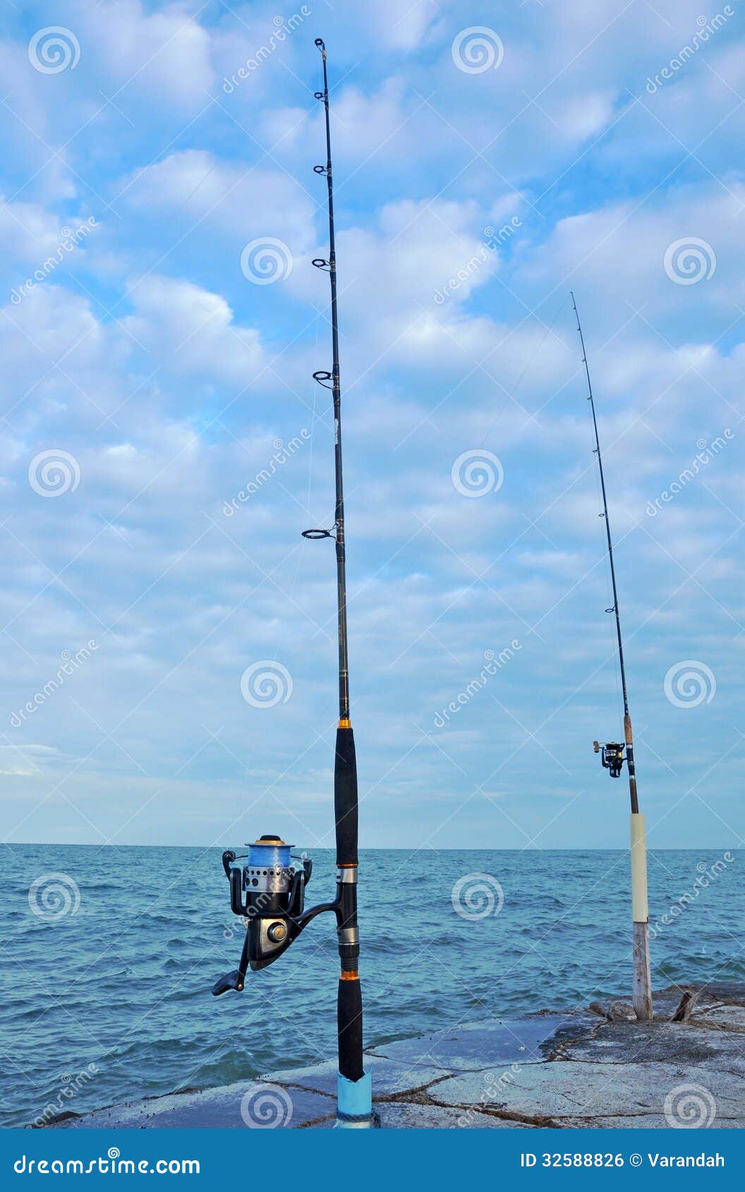 Fixed Fishing Rod Set Up in Front of the Sea Stock Photo Image of bait, hobby 32588826