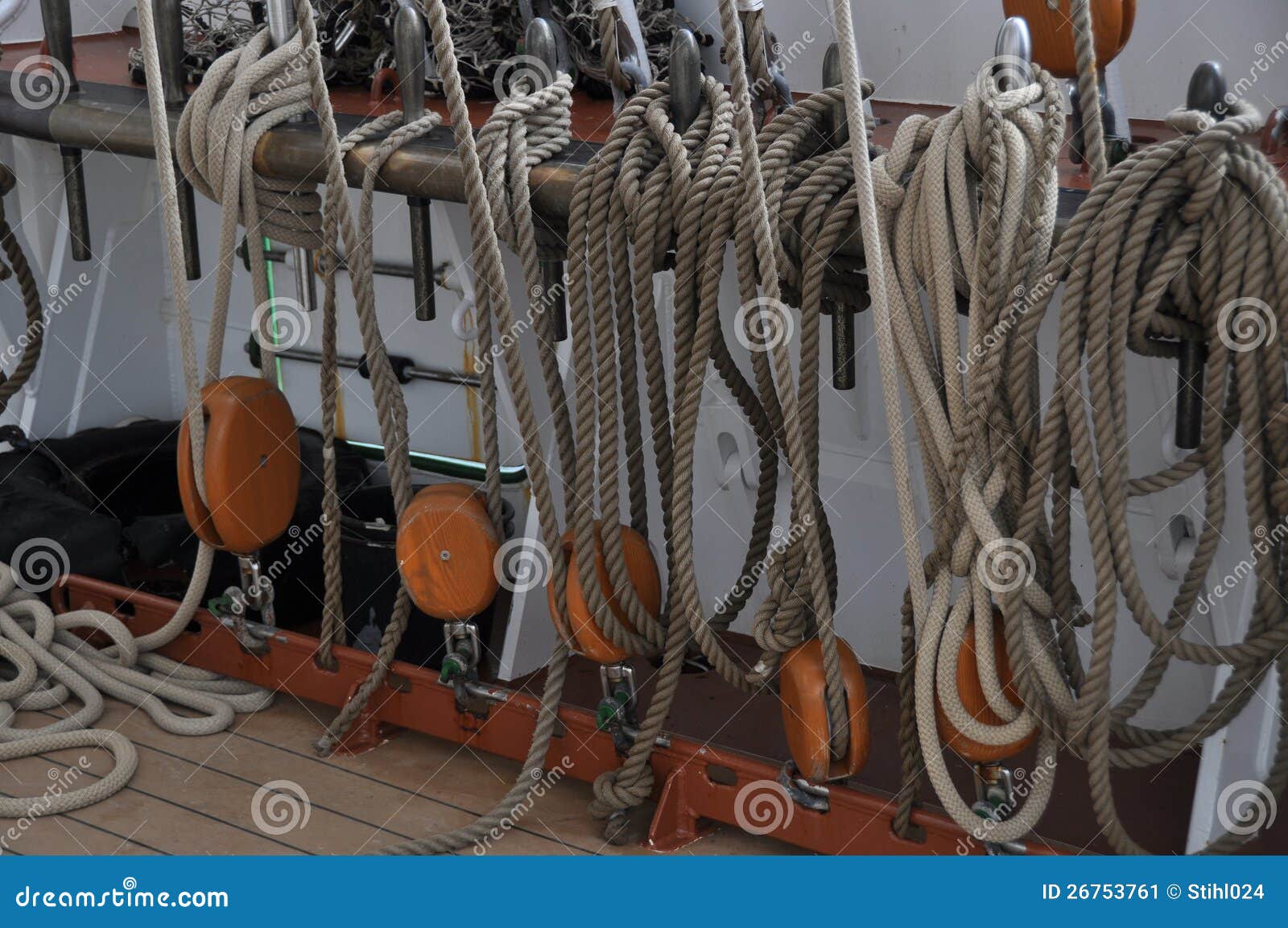 Fixed ropes on sail boat stock image. Image of adventure 26753761