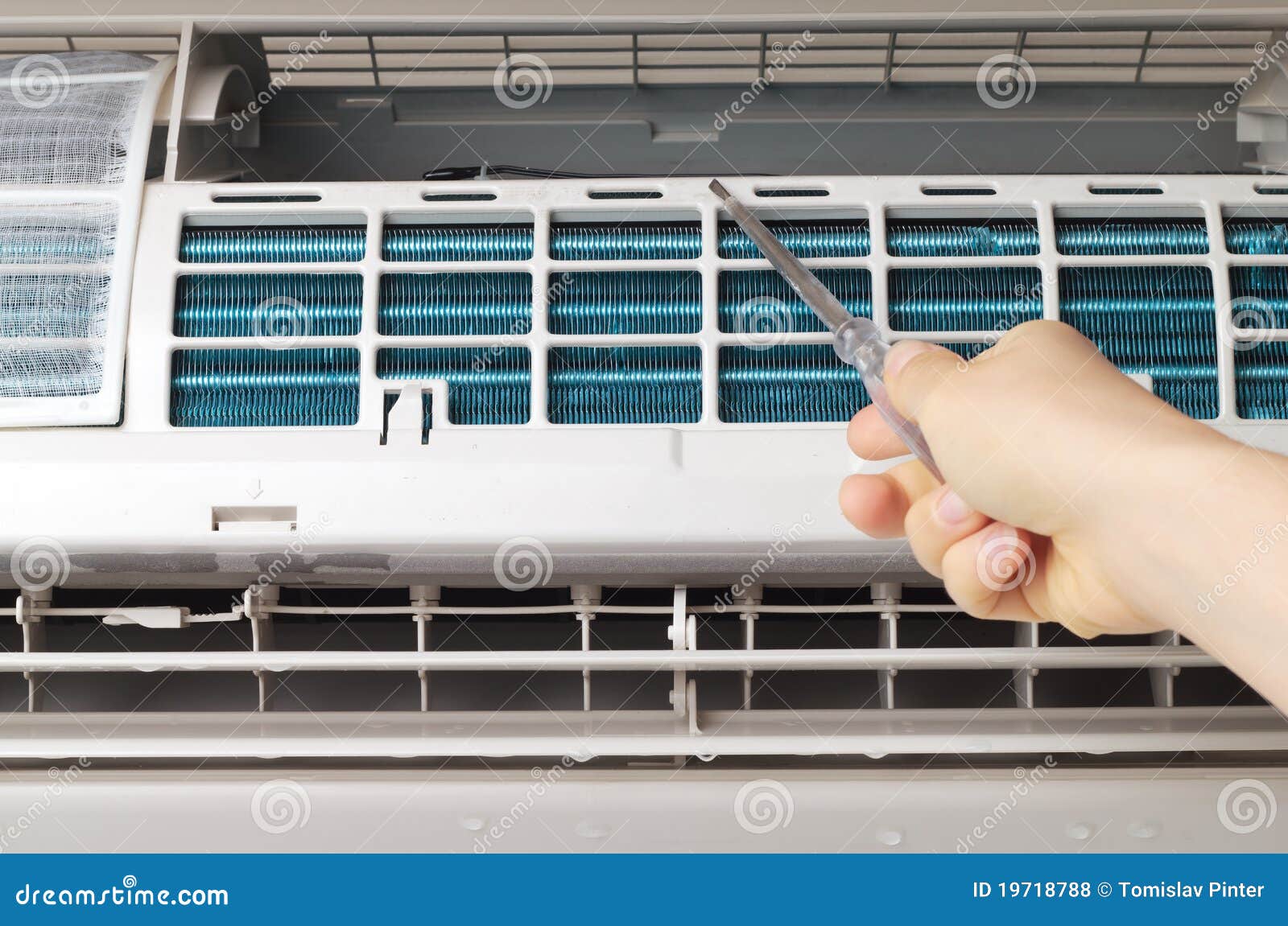 Fixing air conditioner stock photo. Image of electric 19718788