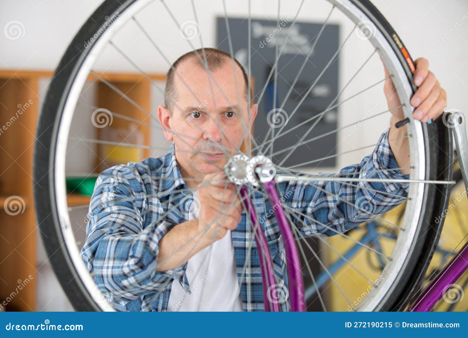 Fixing Bike Wheel in Storeeller Stock Image Image of seller