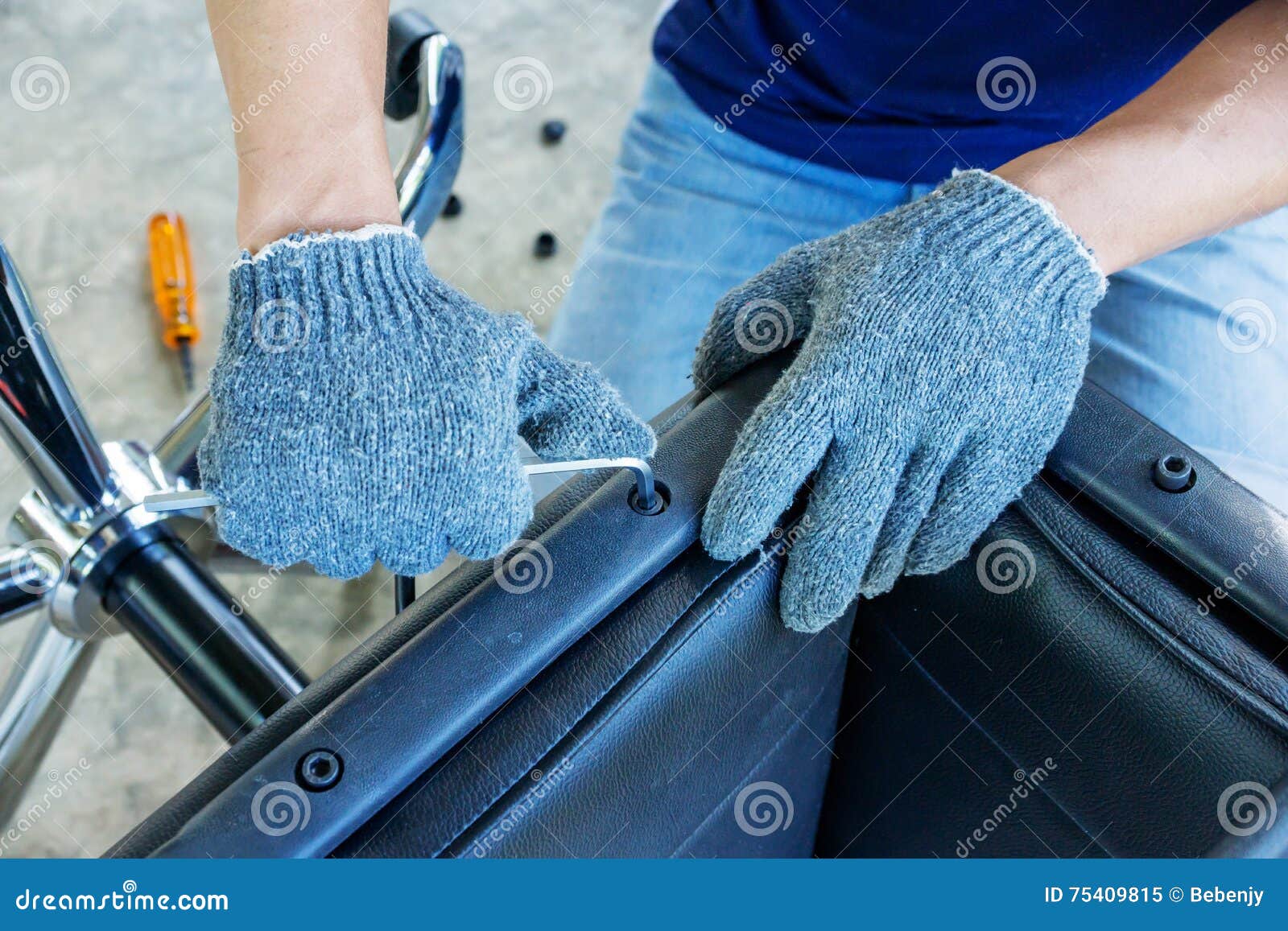 Fixing a chair stock image. Image of adjustment, people 75409815