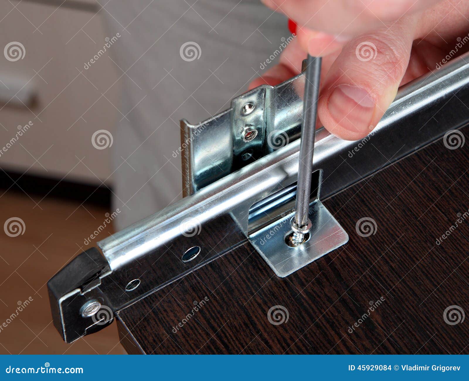 Fixing Drawers Installing Track Drawer Slide Rail Stock Photo