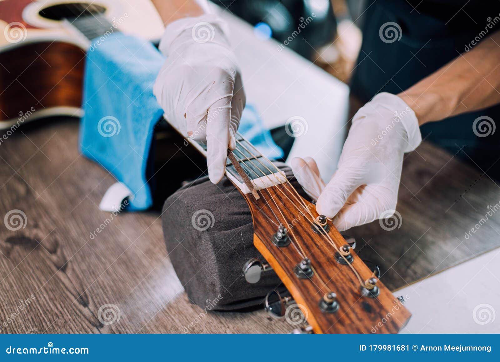 fixing the guitar neck, close-up