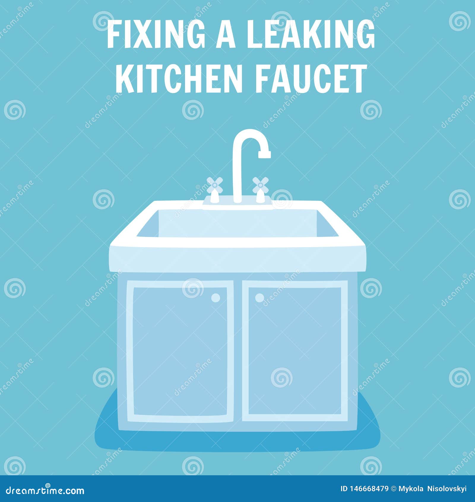 Fixing Leaking Kitchen Faucet Banner Concept Stock Vector