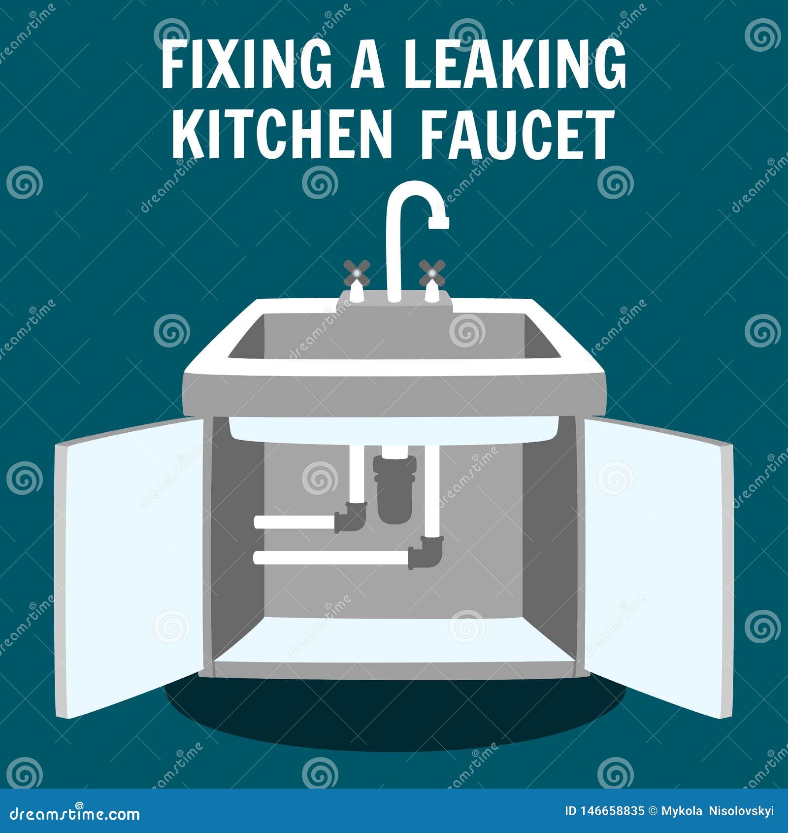 Fixing Leaking Kitchen Faucet Vector Banner Stock Vector